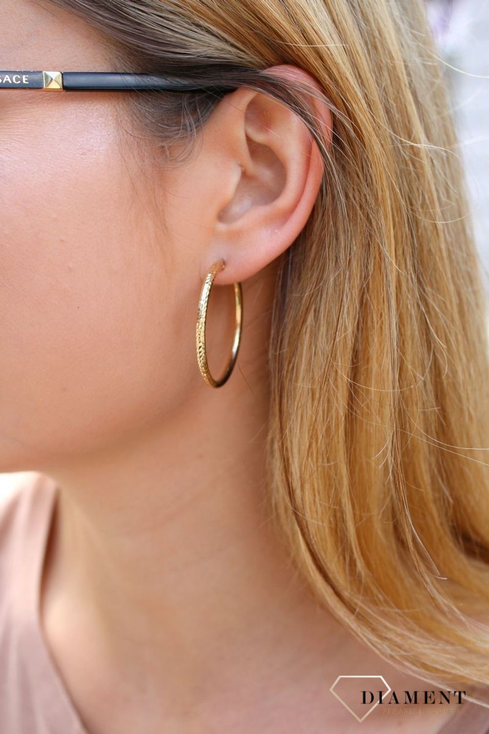 Złote kolczyki damskie  Diamentowane koła  585 DIA-KLC-10233-585d.jpg