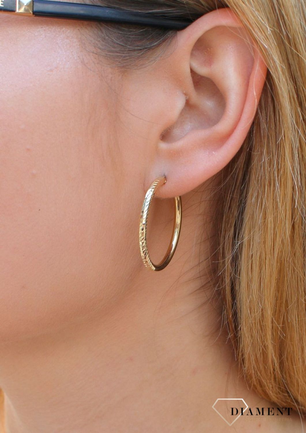 Złote kolczyki damskie  Diamentowane koła  585 DIA-KLC-10233-585d.jpg