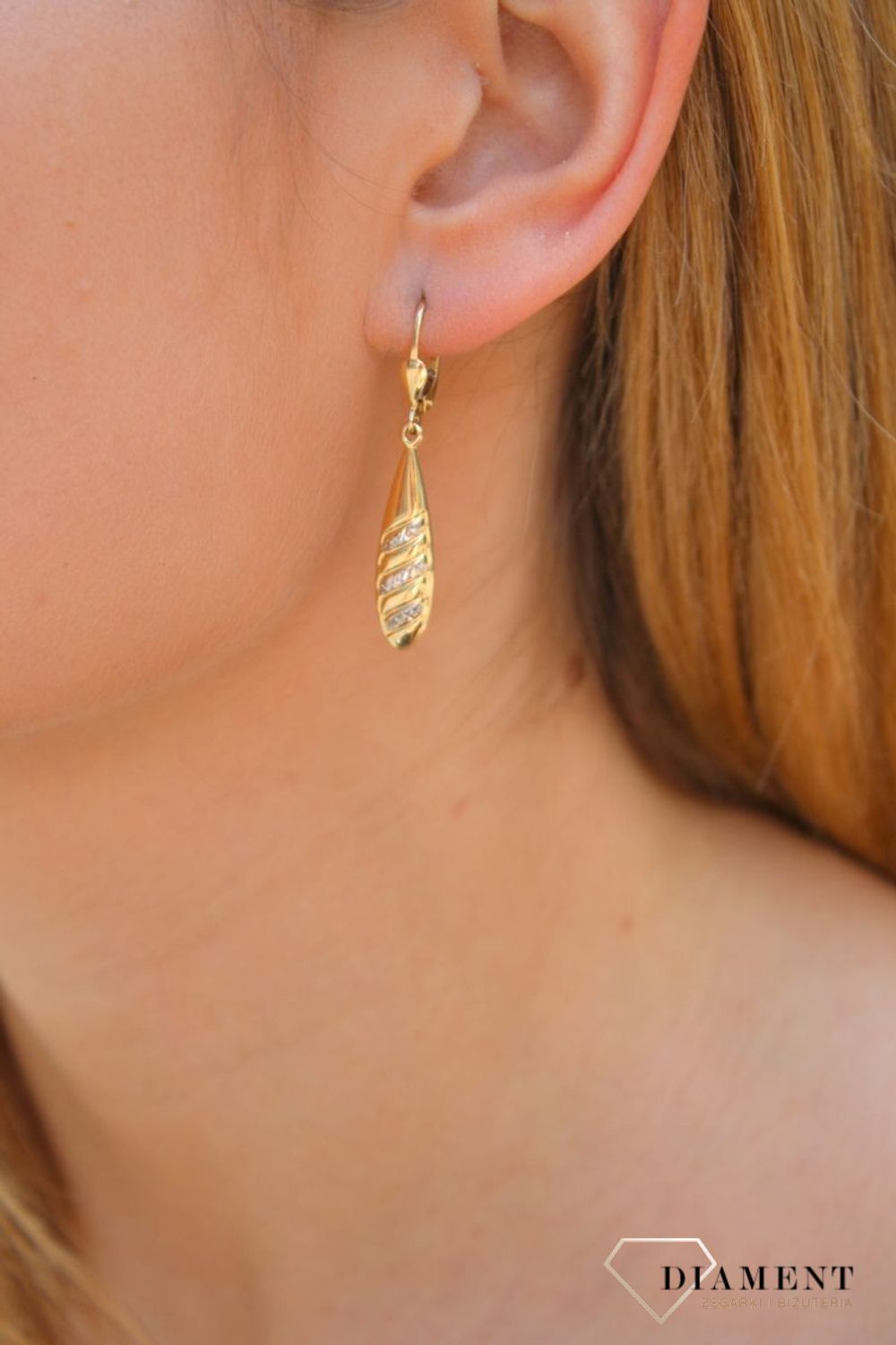 Złote kolczyki damskie  Diamentowane sopelki  585 DIA-KLC-10234-585c.jpg