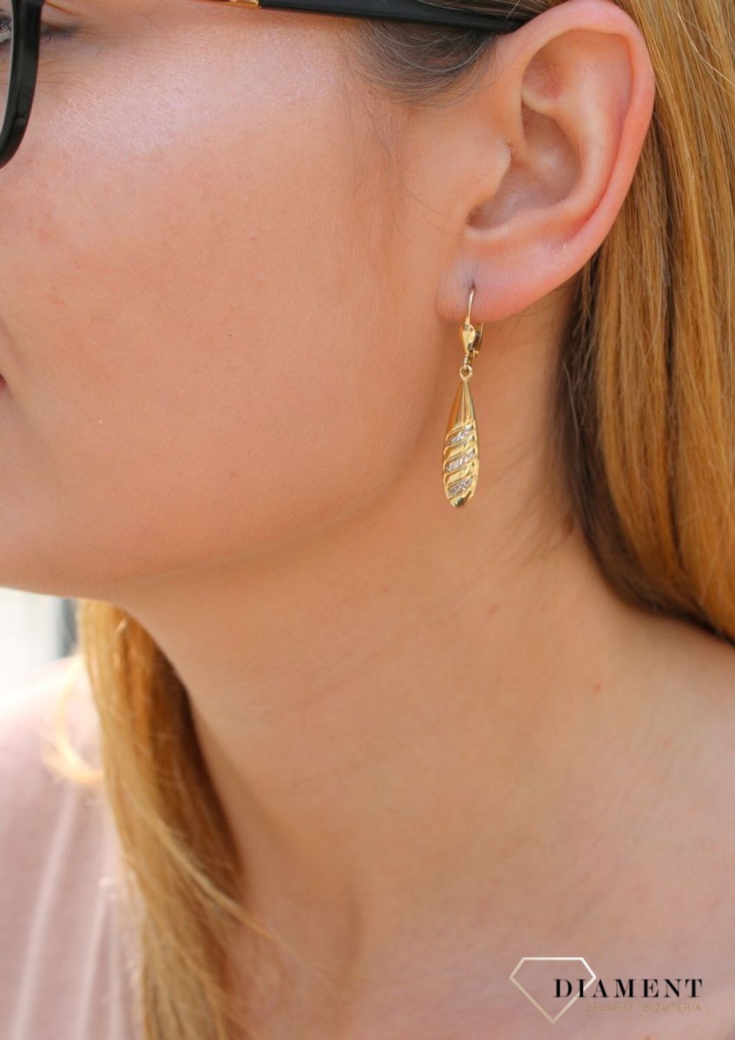 Złote kolczyki damskie  Diamentowane sopelki  585 DIA-KLC-10234-585c.jpg