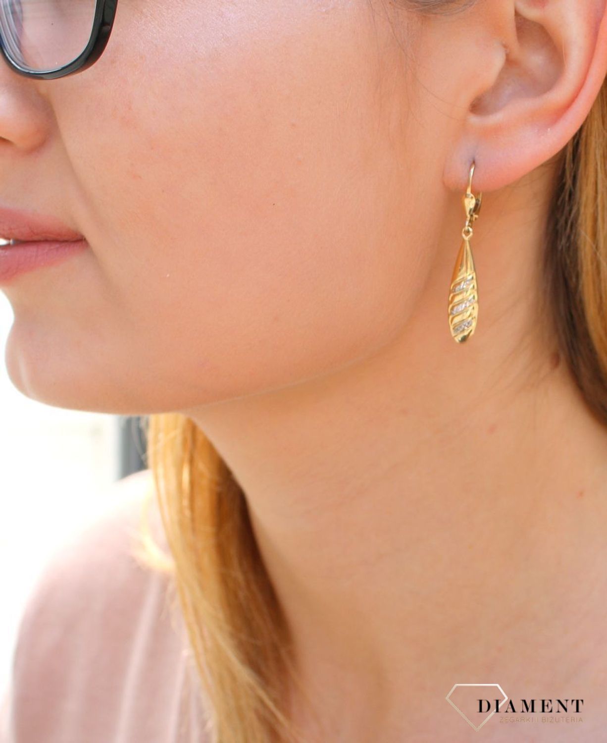 Złote kolczyki damskie  Diamentowane sopelki  585 DIA-KLC-10234-585c.jpg