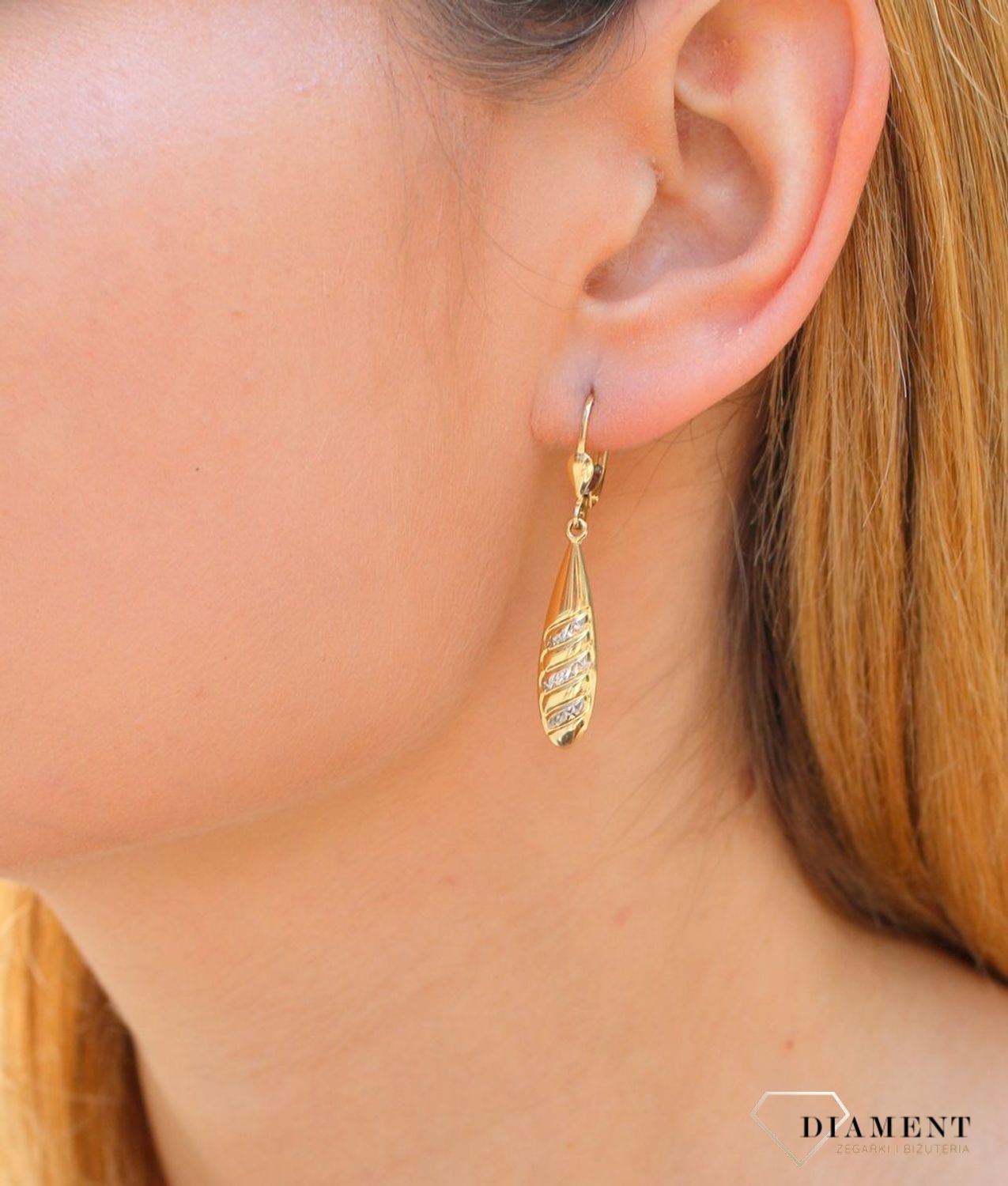 Złote kolczyki damskie  Diamentowane sopelki  585 DIA-KLC-10234-585c.jpg