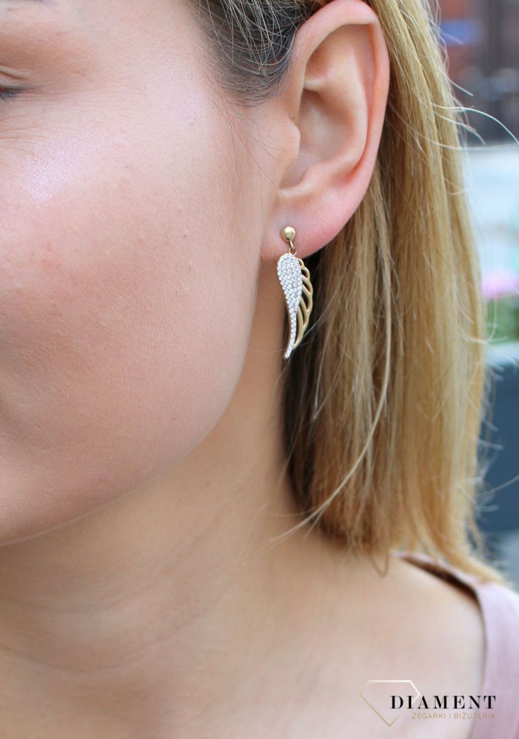 Złote kolczyki damskie  Wiszące skrzydełka  585 DIA-KLC-10235-585.jpg