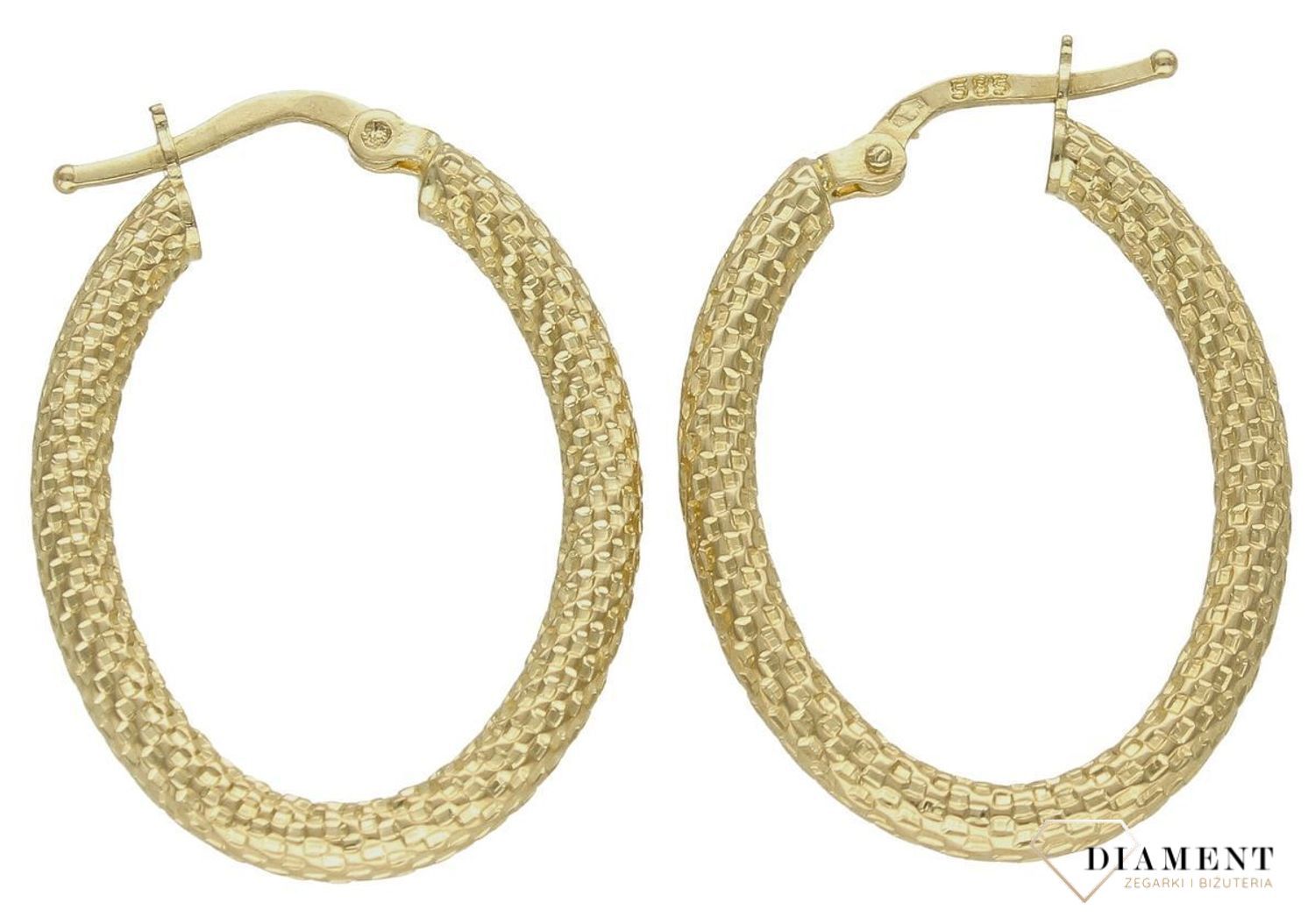 Złote kolczyki koła damskie  Diamentowane łuski  585 DIA-KLC-10236-585d (1).jpg
