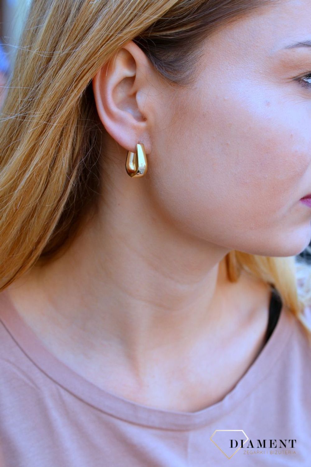 Złote kolczyki kółeczka  Forma literki U   585 DIA-KLC-10240-585c.jpg