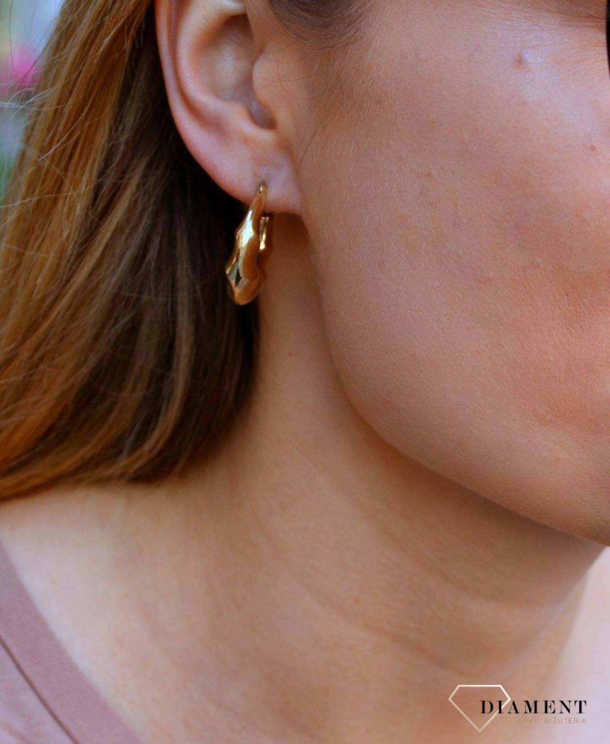 Damskie kolczyki koła  Złote rogaliki  585 DIA-KLC-10242-585.jpg