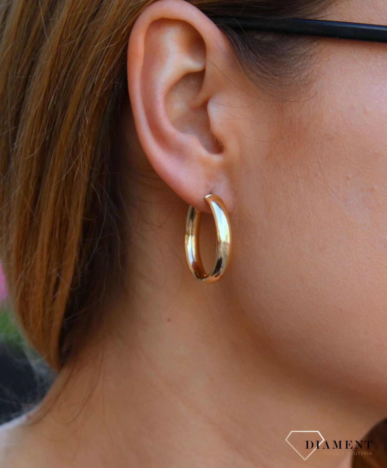 Złote kolczyki damskie  Szersze, owalne koła  585 DIA-KLC-10244-585d (2).jpg