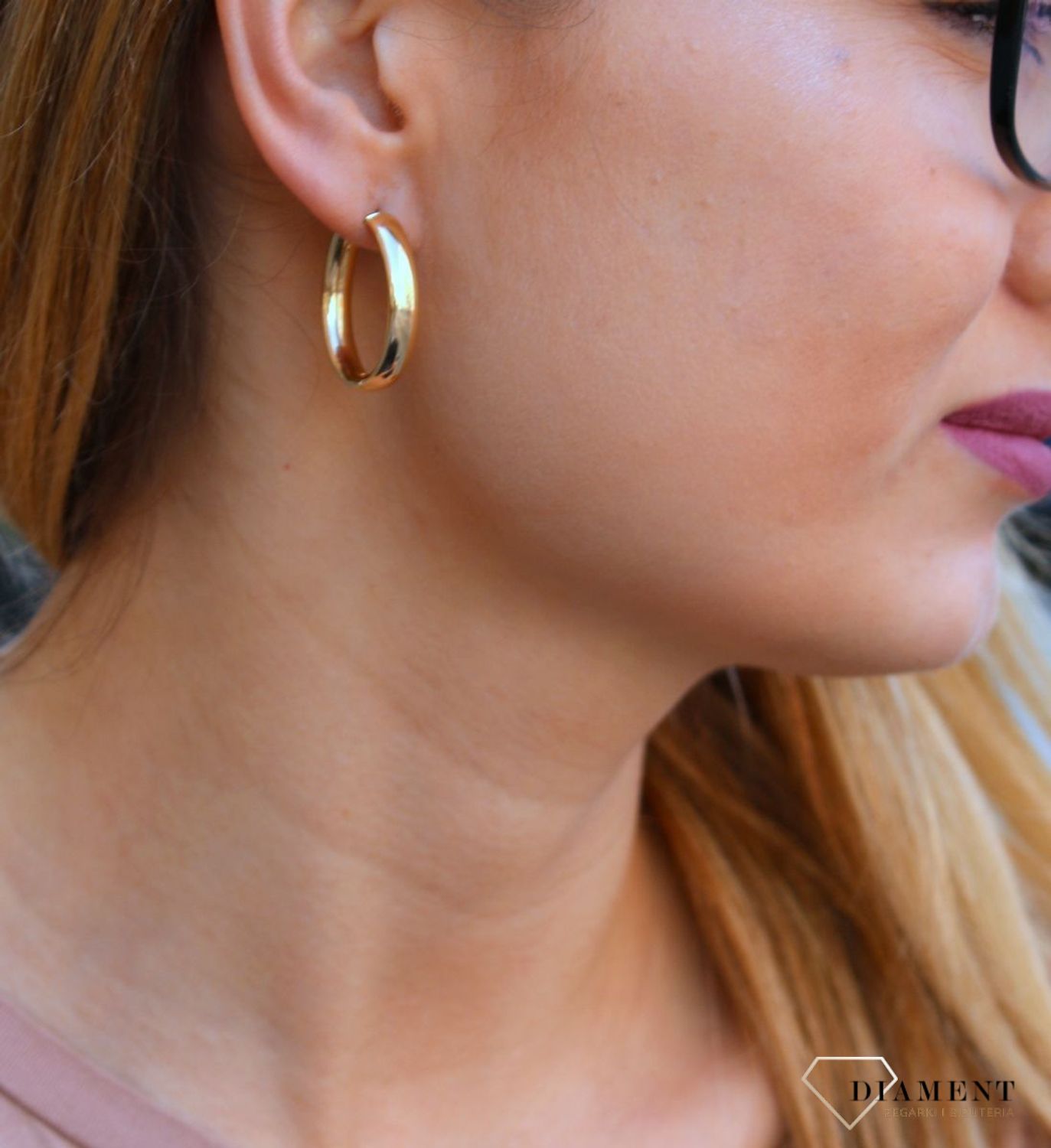 Złote kolczyki damskie  Szersze, owalne koła  585 DIA-KLC-10244-585d (2).jpg