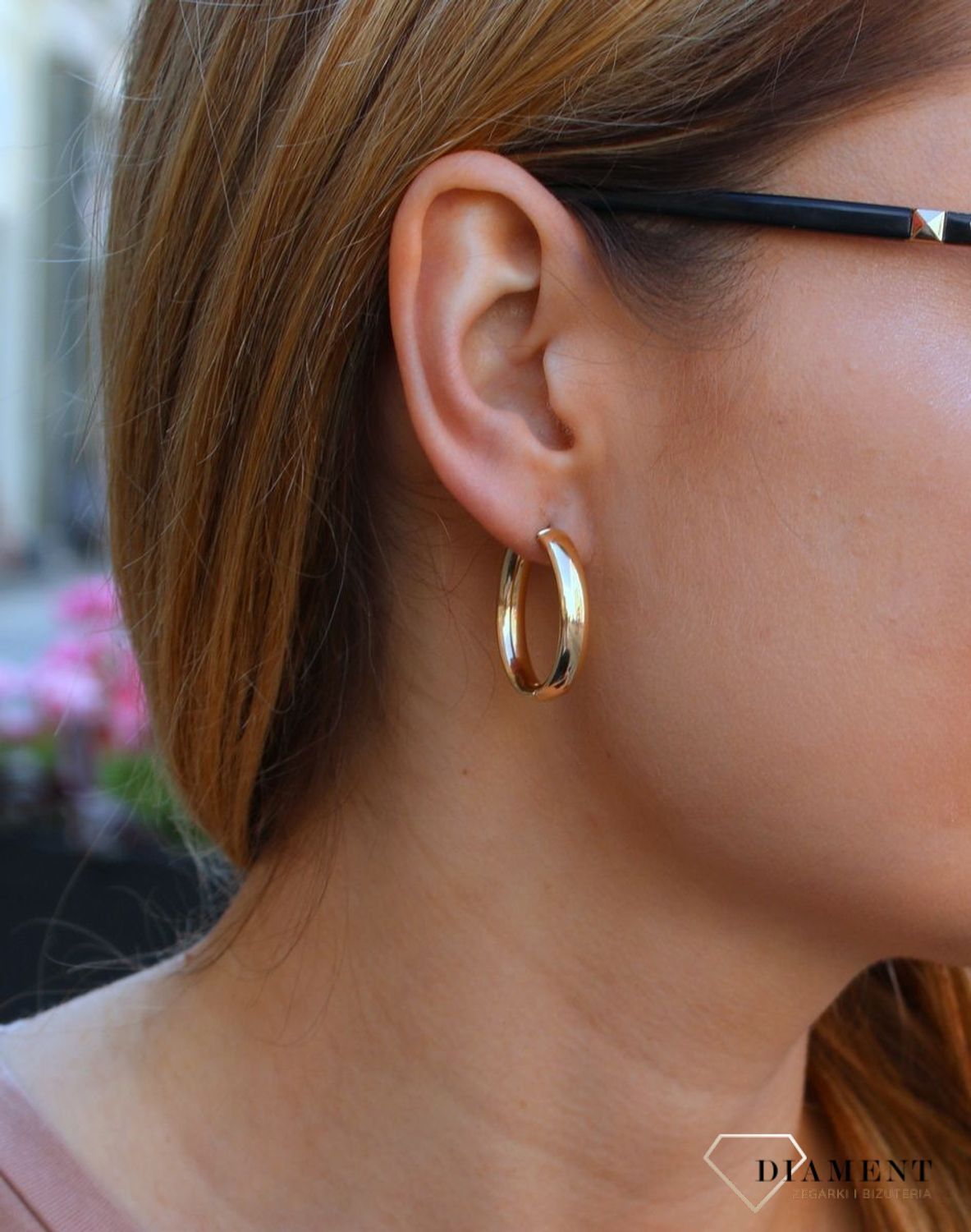 Złote kolczyki damskie  Szersze, owalne koła  585 DIA-KLC-10244-585d (2).jpg