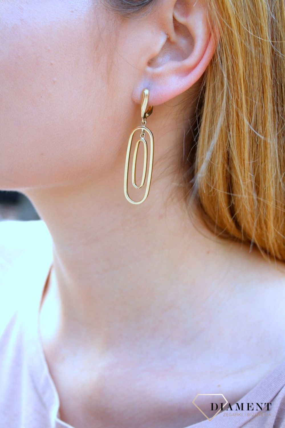 Złote kolczyki damskie  Podwójne spinaczowe ogniwa  585 DIA-KLC-10246-585d.jpg