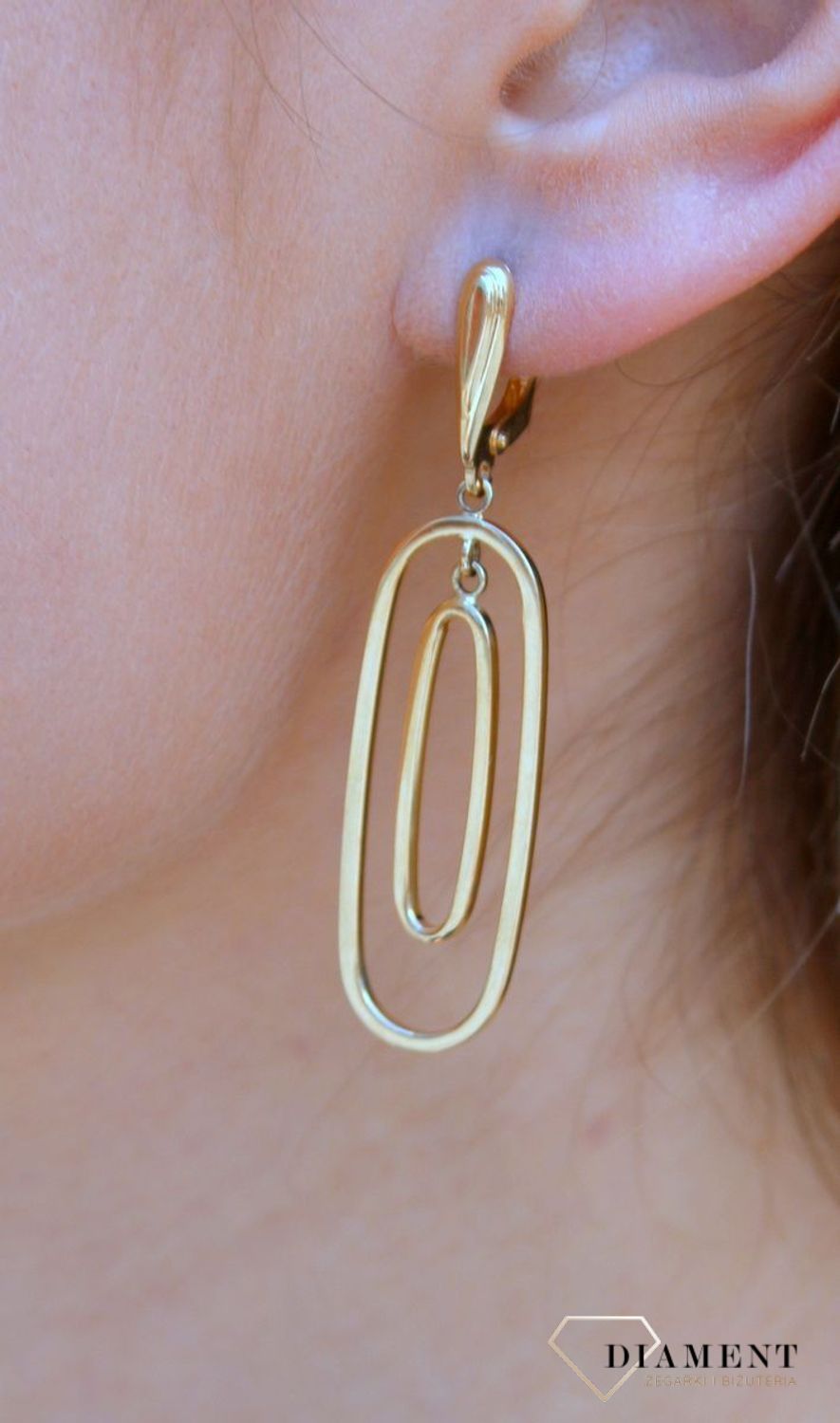 Złote kolczyki damskie  Podwójne spinaczowe ogniwa  585 DIA-KLC-10246-585d.jpg