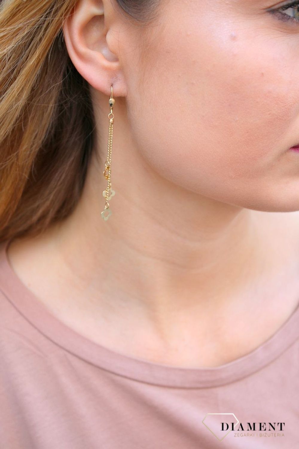 Kolczyki damskie złote  Wiszące koniczynki  585 DIA-KLC-10248-585 (2).jpg