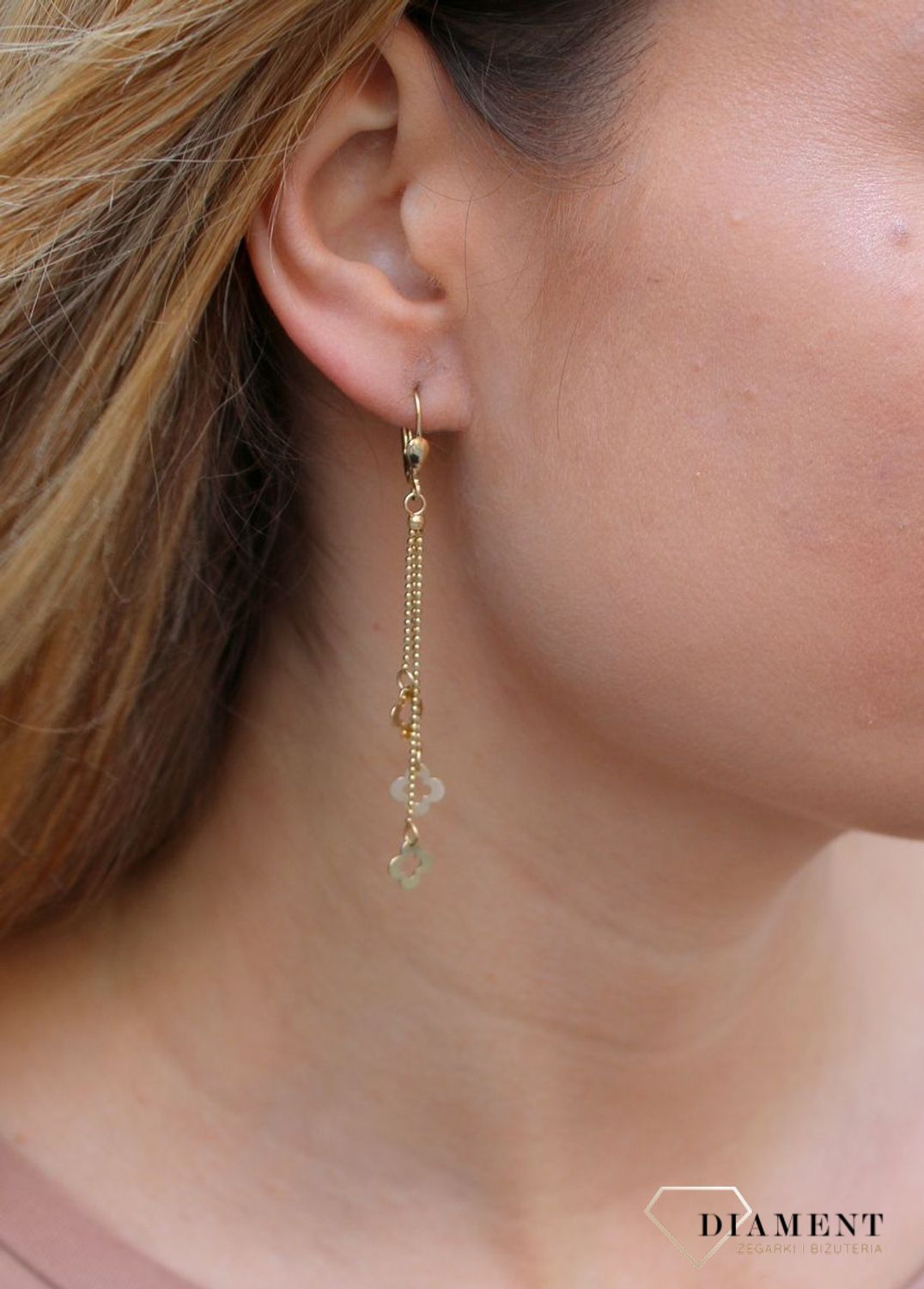 Kolczyki damskie złote  Wiszące koniczynki  585 DIA-KLC-10248-585 (2).jpg