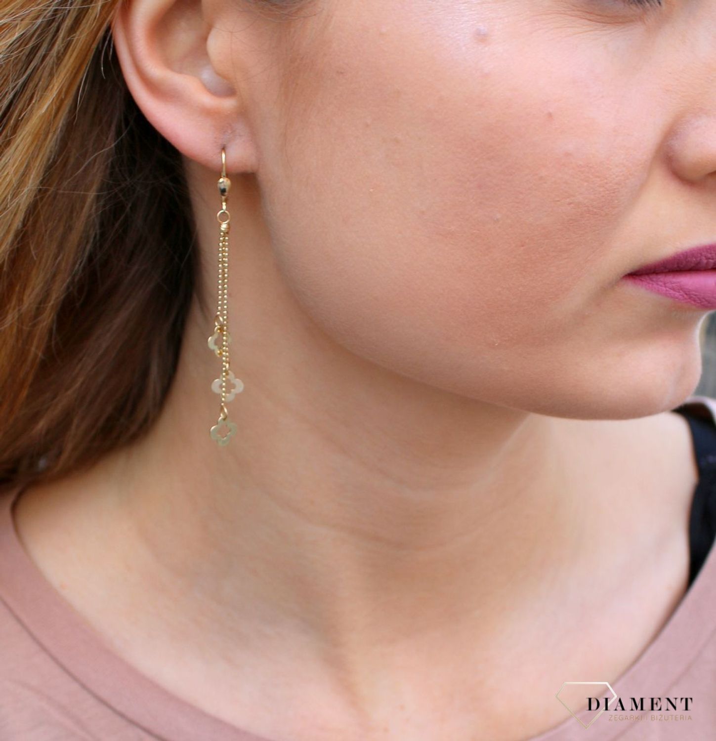 Kolczyki damskie złote  Wiszące koniczynki  585 DIA-KLC-10248-585 (2).jpg