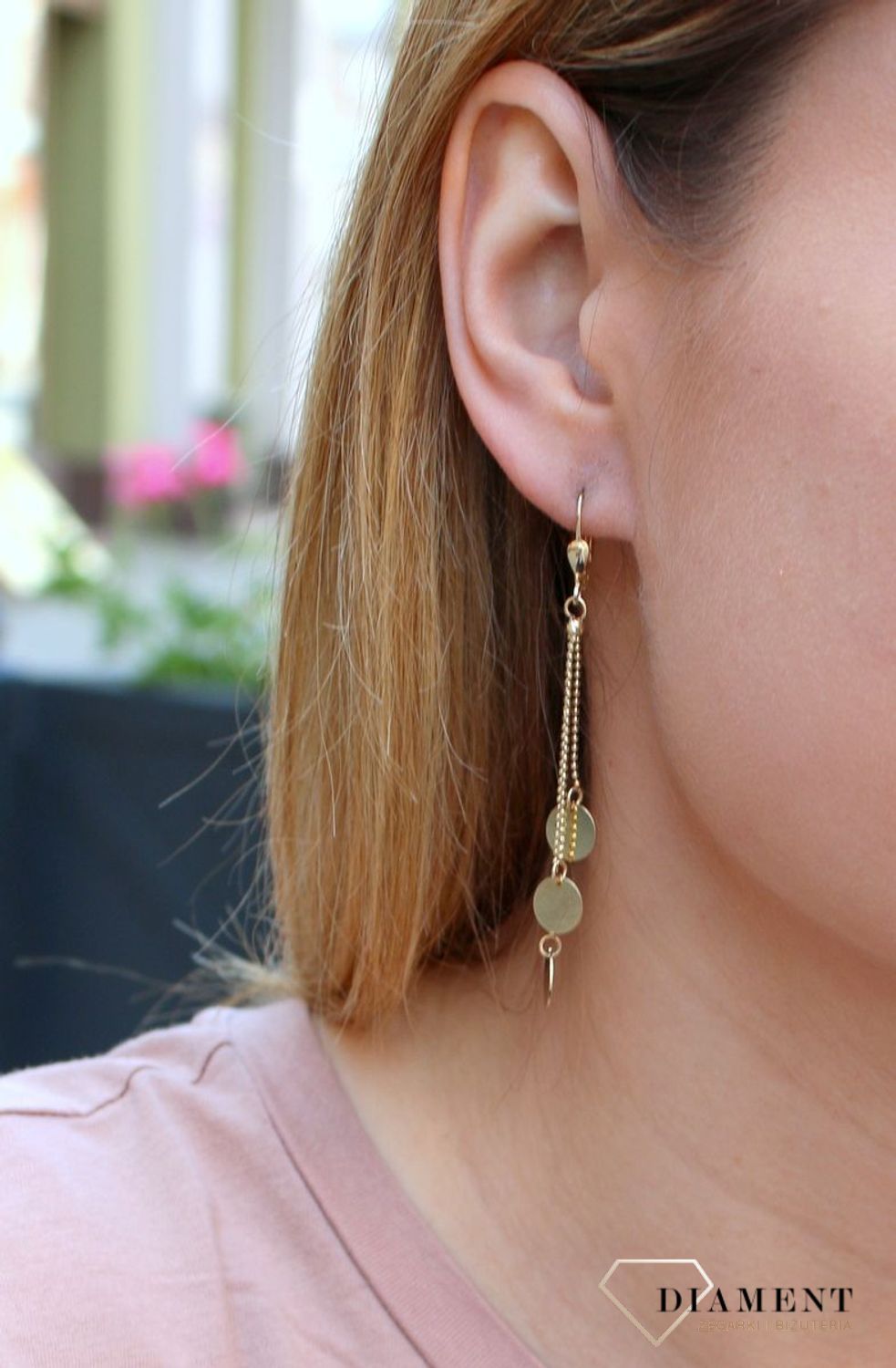 Kolczyki damskie złote  Wiszące blaszki  585 DIA-KLC-10249-585c.jpg