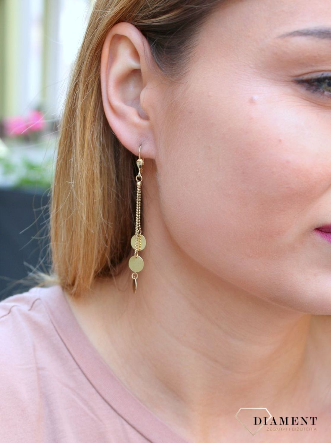 Kolczyki damskie złote  Wiszące blaszki  585 DIA-KLC-10249-585c.jpg