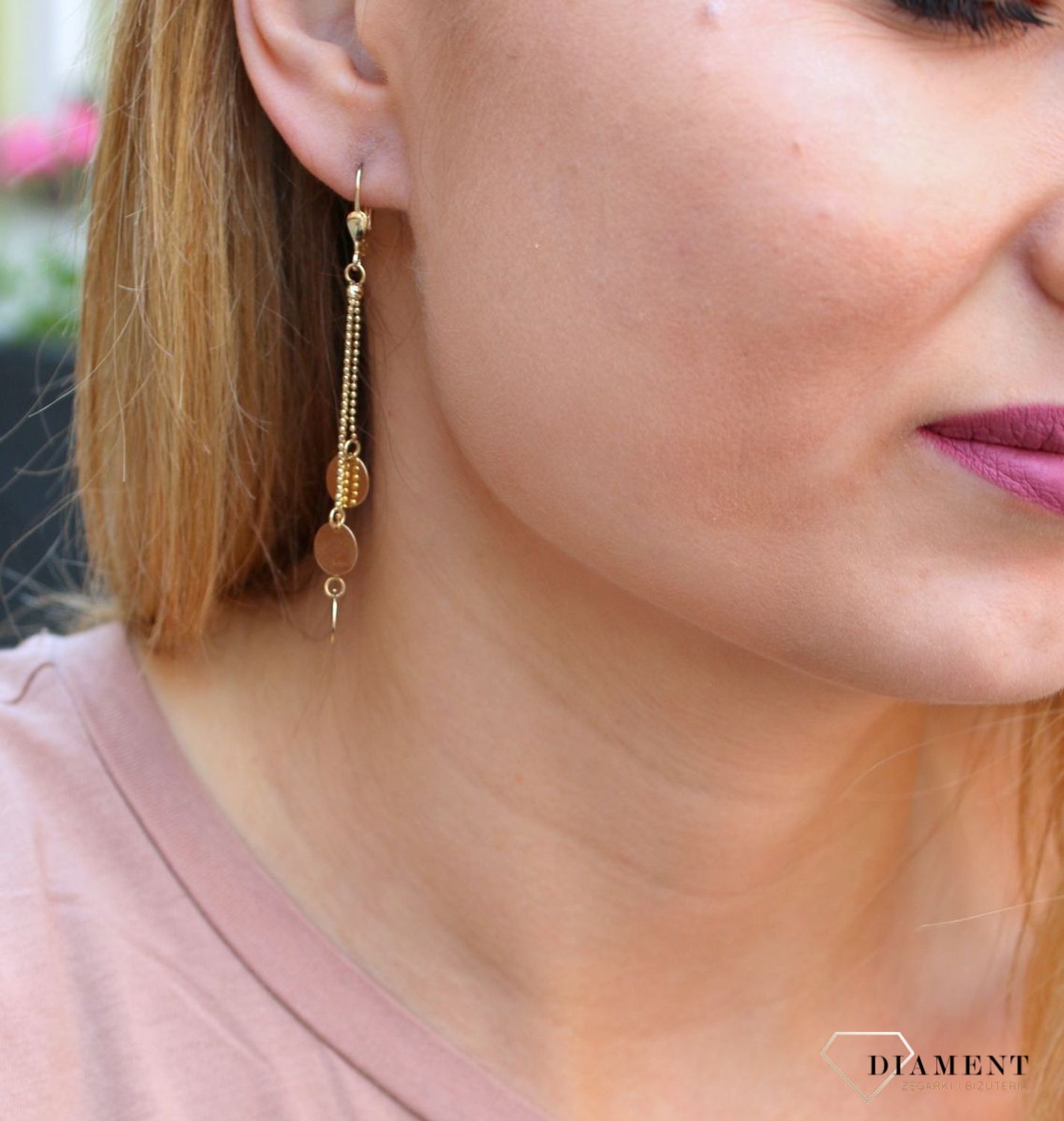 Kolczyki damskie złote  Wiszące blaszki  585 DIA-KLC-10249-585c.jpg