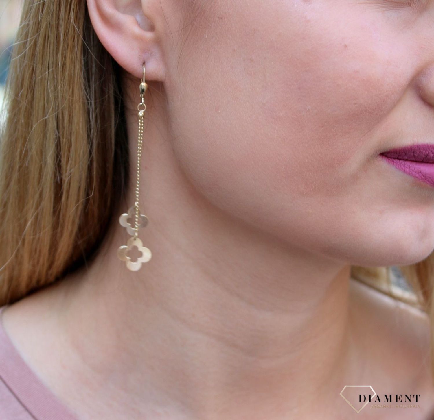 Kolczyki damskie złote  Wiszące kwiatki  585 DIA-KLC-10250-585c.jpg