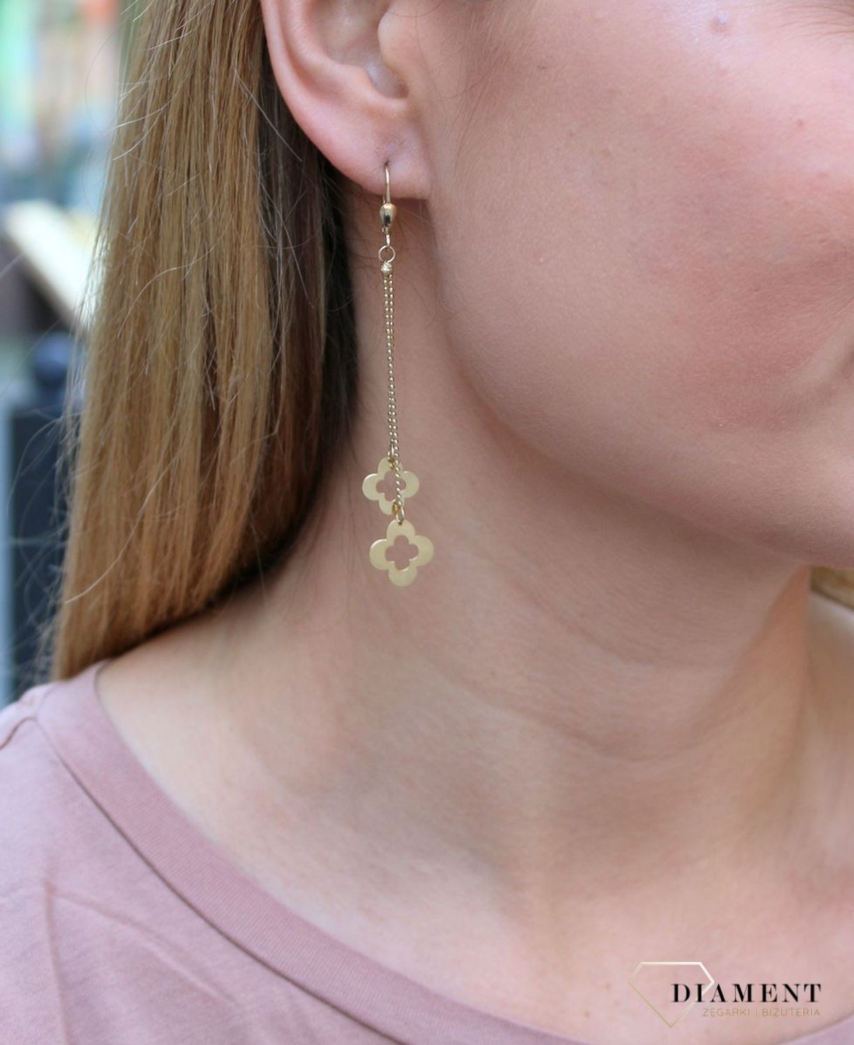 Kolczyki damskie złote  Wiszące kwiatki  585 DIA-KLC-10250-585c.jpg