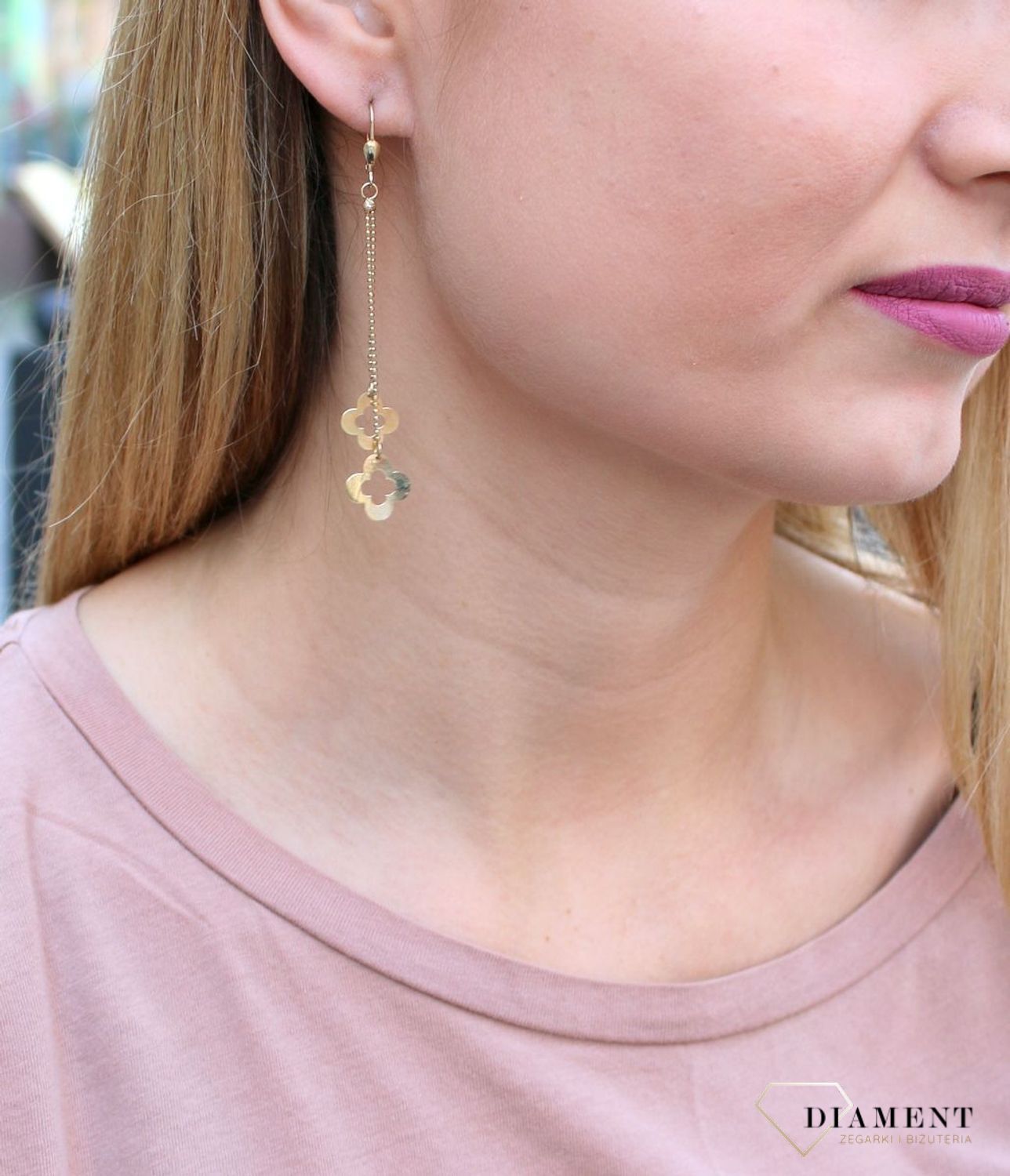 Kolczyki damskie złote  Wiszące kwiatki  585 DIA-KLC-10250-585c.jpg