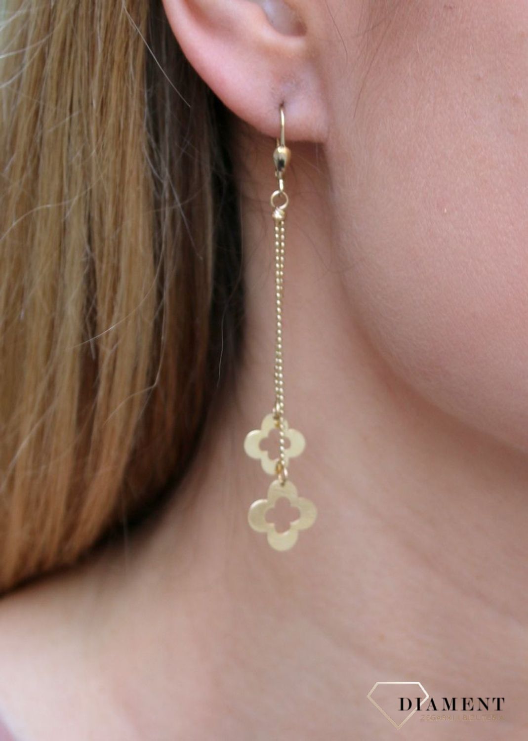 Kolczyki damskie złote  Wiszące kwiatki  585 DIA-KLC-10250-585c.jpg