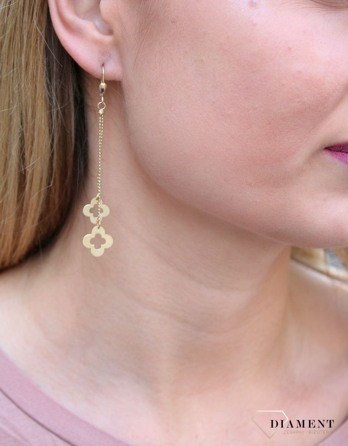 Kolczyki damskie złote  Wiszące kwiatki  585 DIA-KLC-10250-585c.jpg