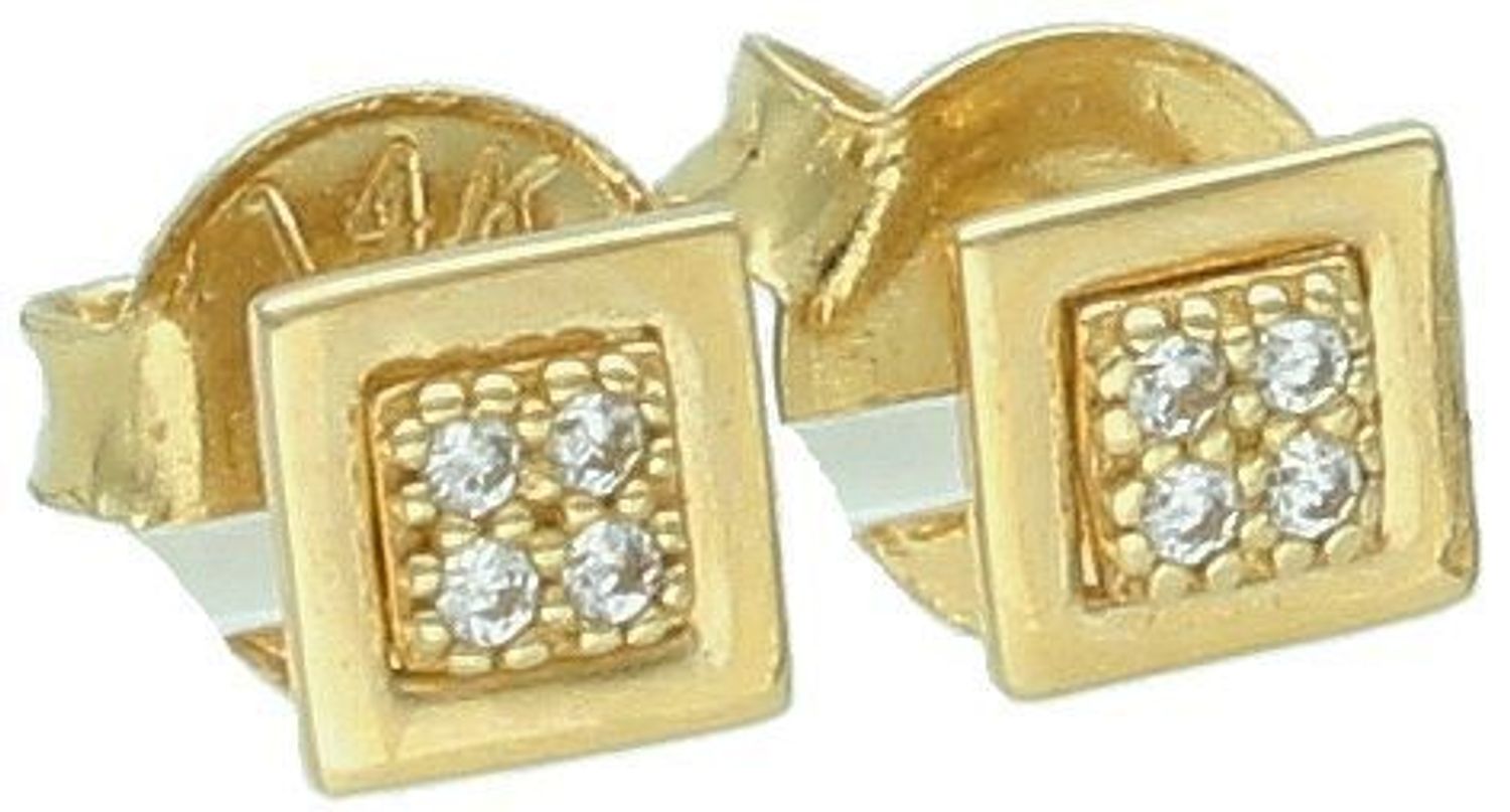 Kolczyki złote kwadraciki z cyrkoniami 585 DIA-KLC-1026-585 Złote kolczyki 585 kwadraciki. Te oryginalne kolczyki ze złota, kształtem elementu ozdobnego przypominają 1.jpg