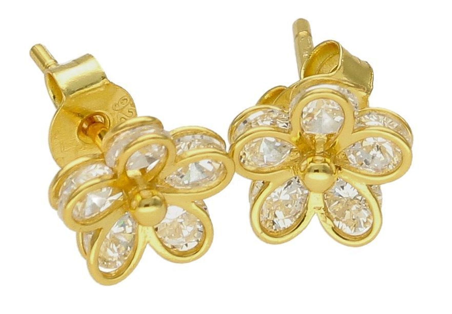 Srebrne kolczyki damskie pozłacane kwiatki z cyrkoniami DIA-KLC-10266-925. Srebrne kolczyki damskie. Srebrne kolczyki wkrętki. Srebrne kolczyki damskie w kształcie kwiatka. Kolczyki srebrne na sztyft pozłacane. Kolczyki srebrn.jpg