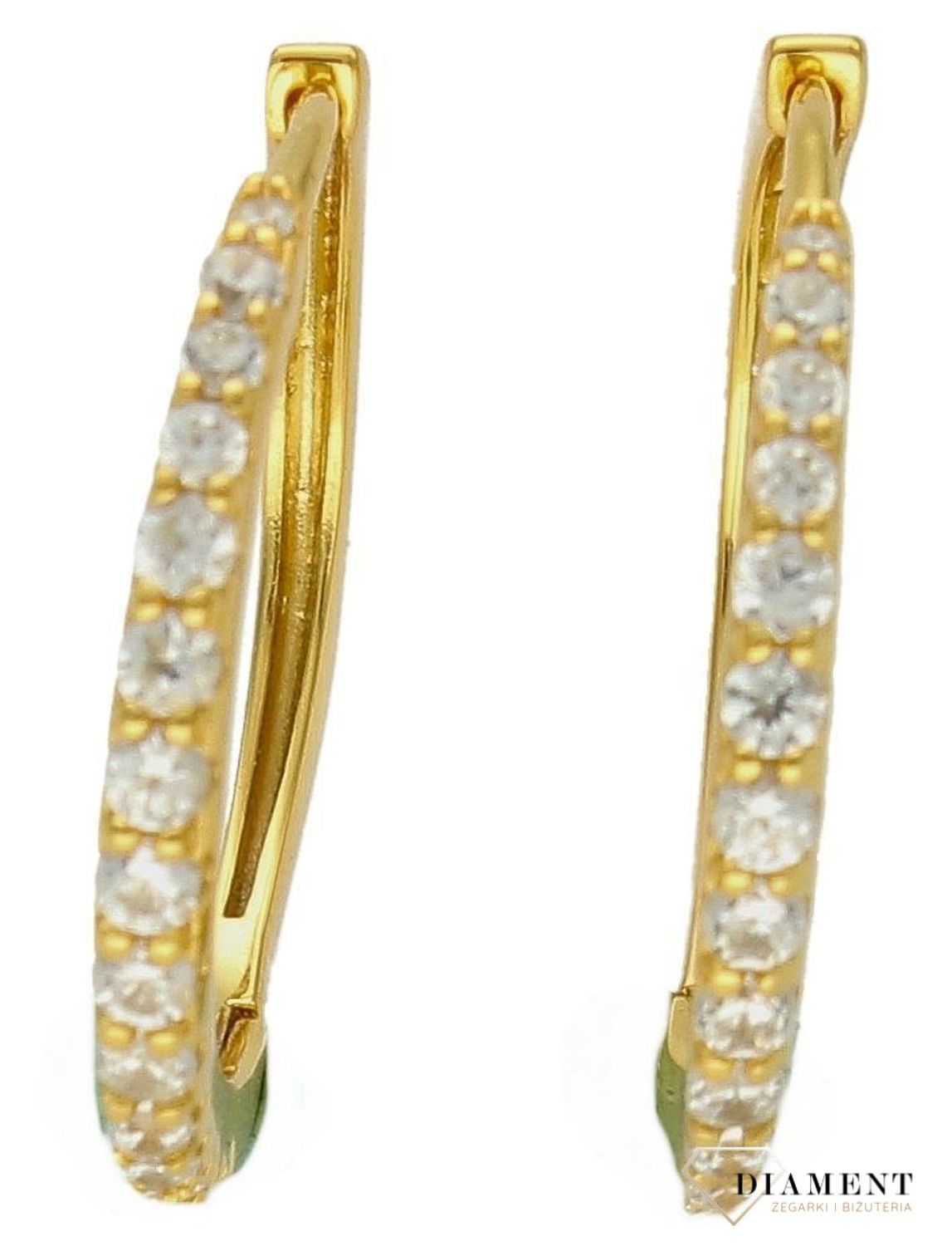 Srebrne kolczyki damskie koła pokryte złotem ozdobione cyrkonią DIA-KLC-10267-925. Kolczyki koła pozłacane. Kolczyki koła w złotym kolorze. Złota biżuteria na prezent dla kobiety. Koła z cyrkoniami..jpg