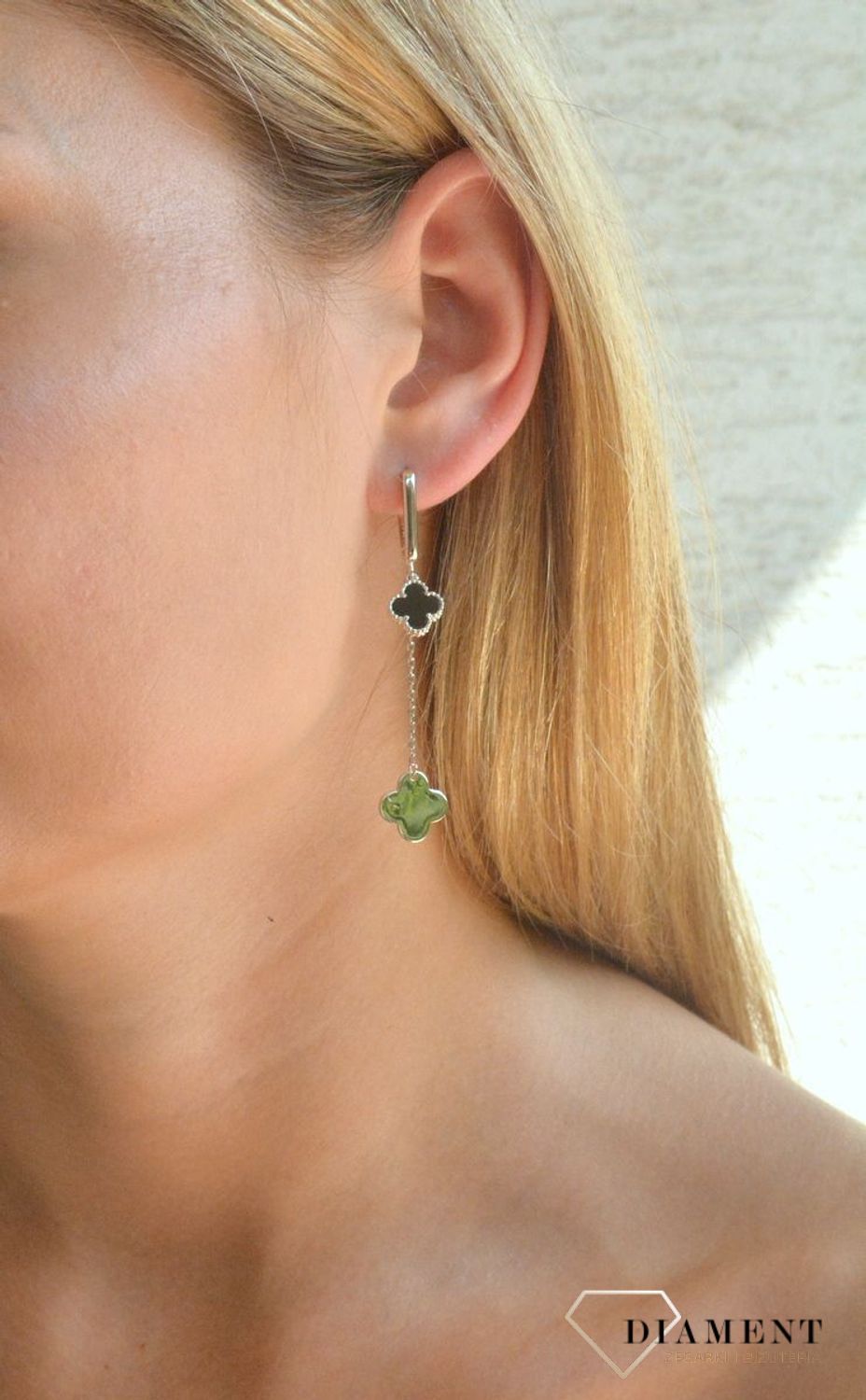 Srebrne kolczyki damskie 925 długie czarne koniczynki DIA-KLC-10271-925. Srebrne kolczyki damskie koniczyny. Srebrne długie kolczyki wiszące. Kolczyki z modnym wzorem. Pomysł na prezent dla kobiety, dla dziewczyny..jpg