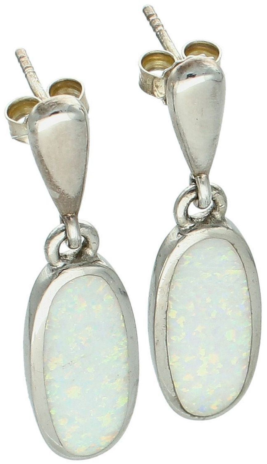 Kolczyki srebrne owalne z syntetycznym opalem próba 925, DIA-KLC-10297-925 Zjawiskowe kolczyki wykonane z najwyższej jakości srebra próby 925, o klasycznym owalnym kształcie 1.jpg