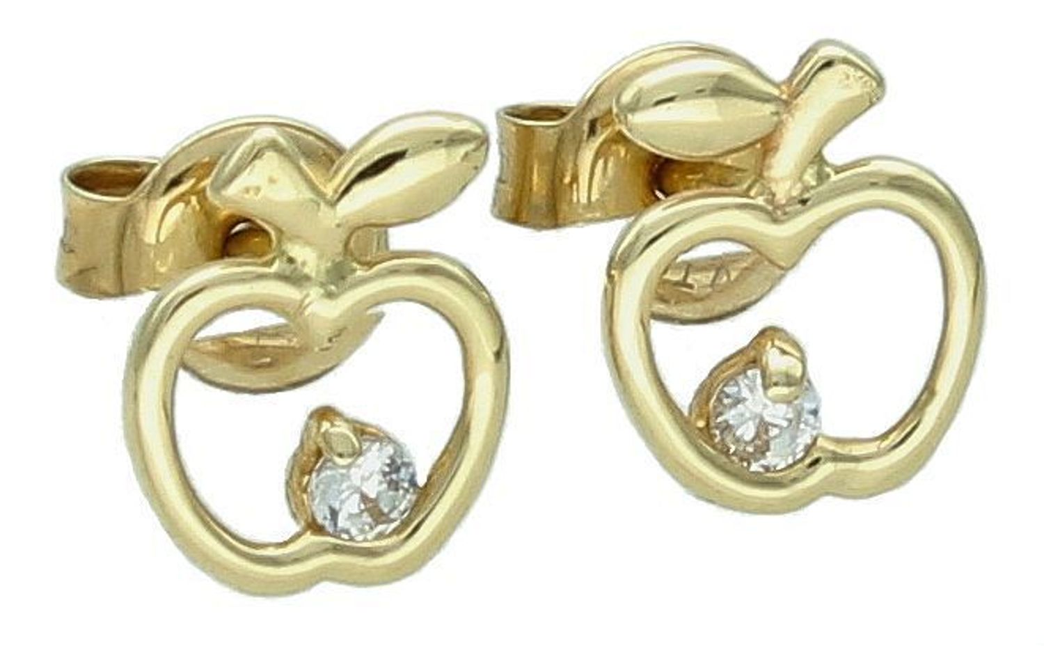 Kolczyki złote jabłka z cyrkonią pr 585, DIA-KLC-1032-585 Kolczyki mają kształt jabłka z cyrkonią. Kolczyki to ponadczasowa biżuteria, która pasuje do każdego rodzaju stylizacji.1.jpg