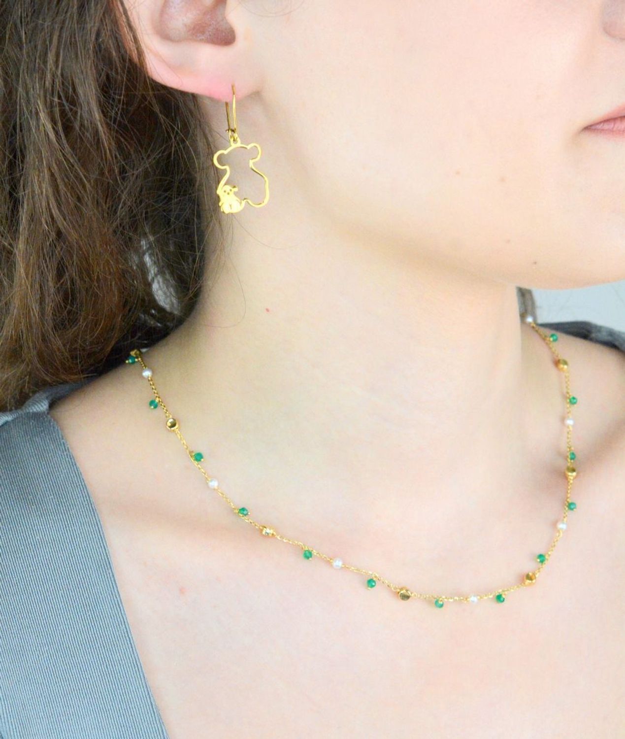 Kolczyki srebrne pozłacane wiszące misie pr 925, DIA-KLC-10356-925 Srebrne kolczyki wiszące w kształcie misia zostały wykonane z najwyższej jakości srebra próby 925. Idealny prezent dla każdej kobiety.1.jpg