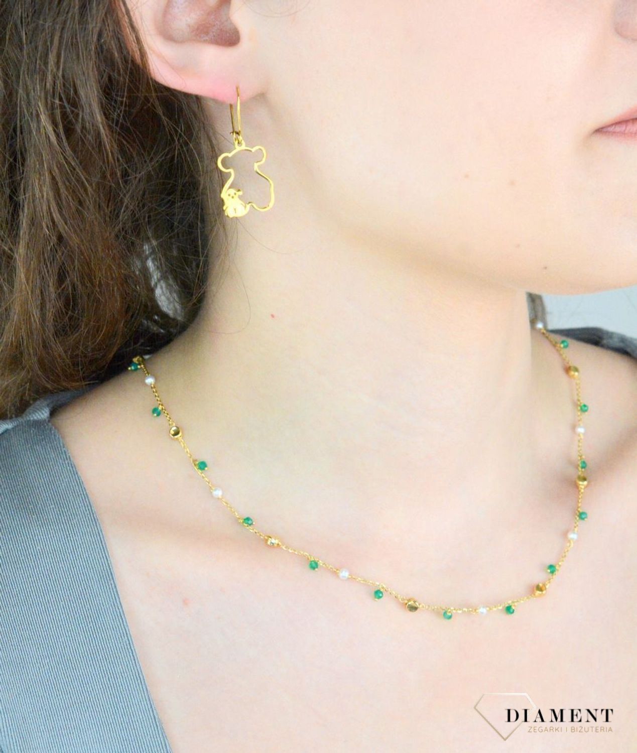 Kolczyki srebrne pozłacane wiszące misie pr 925, DIA-KLC-10356-925 Srebrne kolczyki wiszące w kształcie misia zostały wykonane z najwyższej jakości srebra próby 925. Idealny prezent dla każdej kobiety.1.jpg