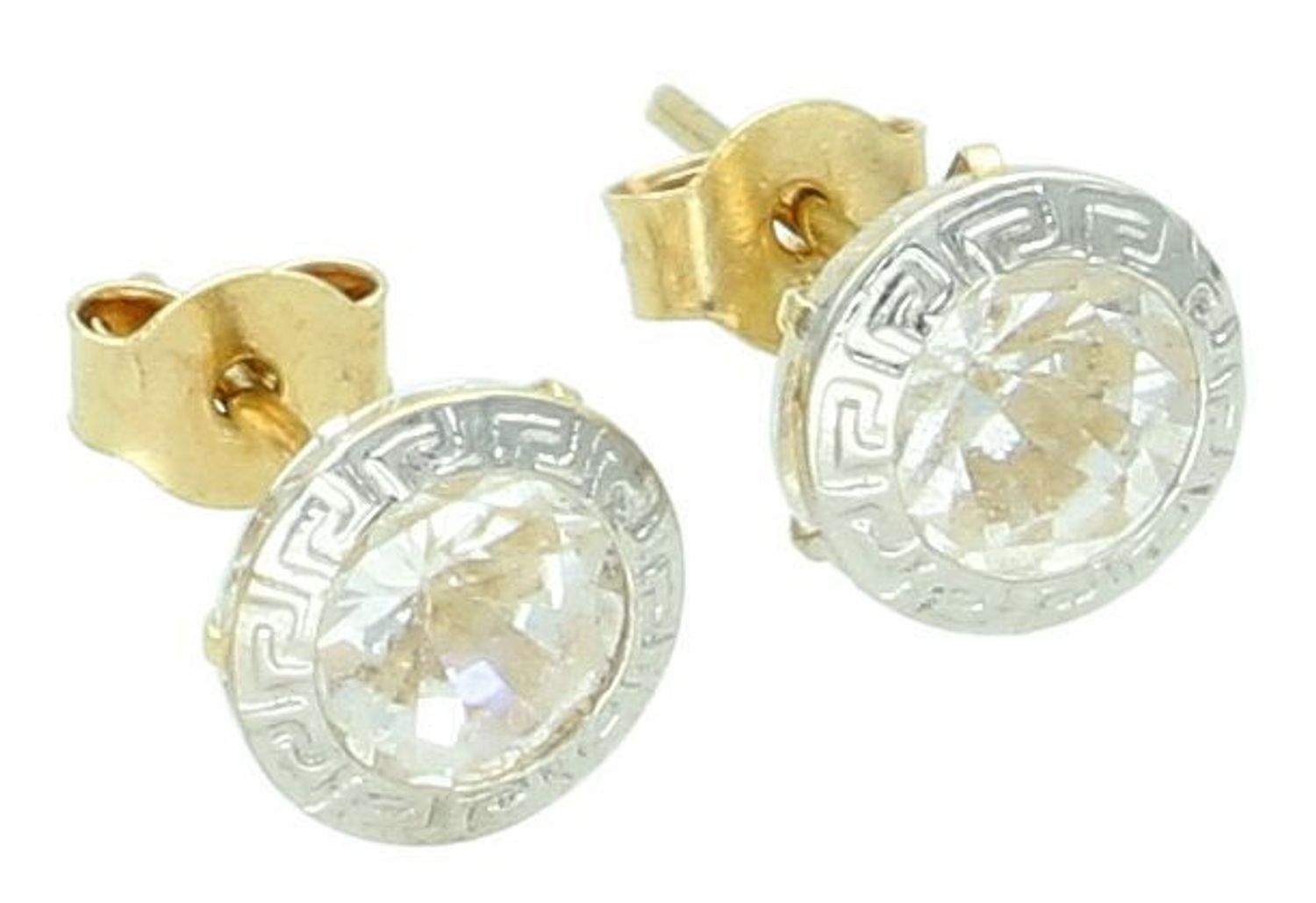 Kolczyki złote damskie okrągła cyrkonia z drogą grecką, próba 585 DIA-KLC-1037-585. Kolczyki z cyrkonią. Kolczyki delikatne wkrętki. Złote kolczyki na prezent. Modna złota biżuteria.1.jpg