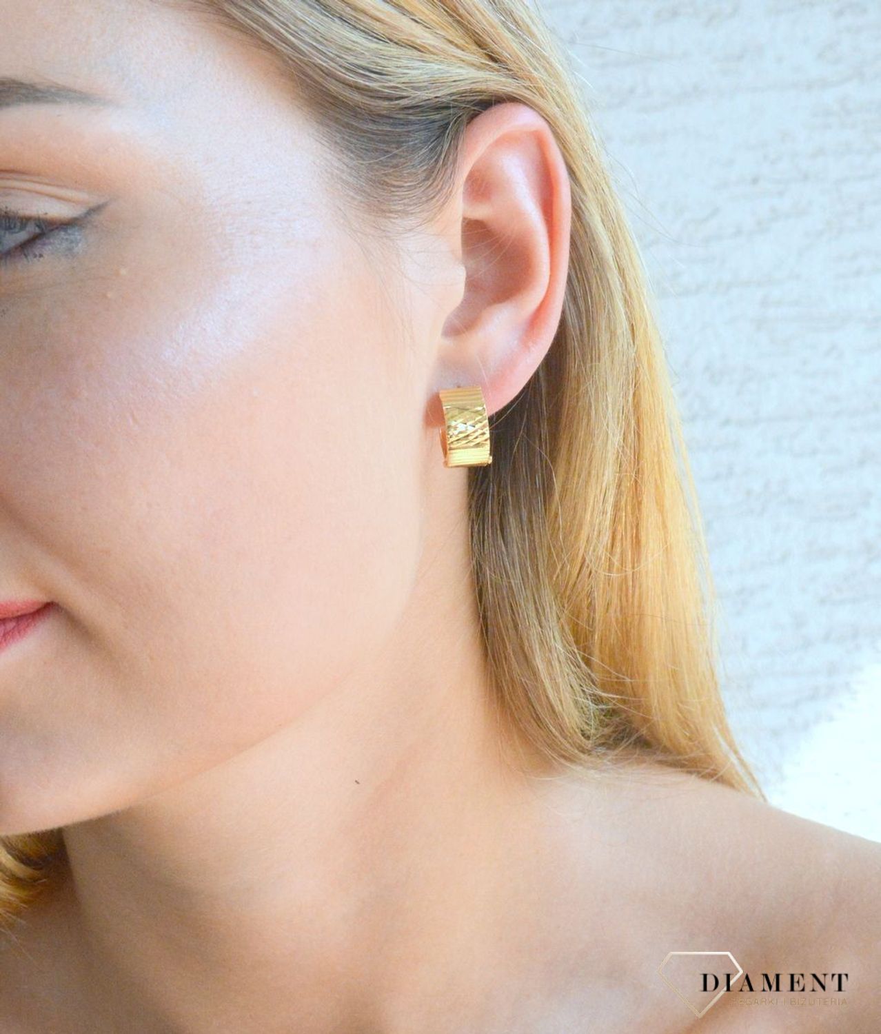 Złote kolczyki koła  Oryginalny grawer  585 DIA-KLC-10374-585.jpg