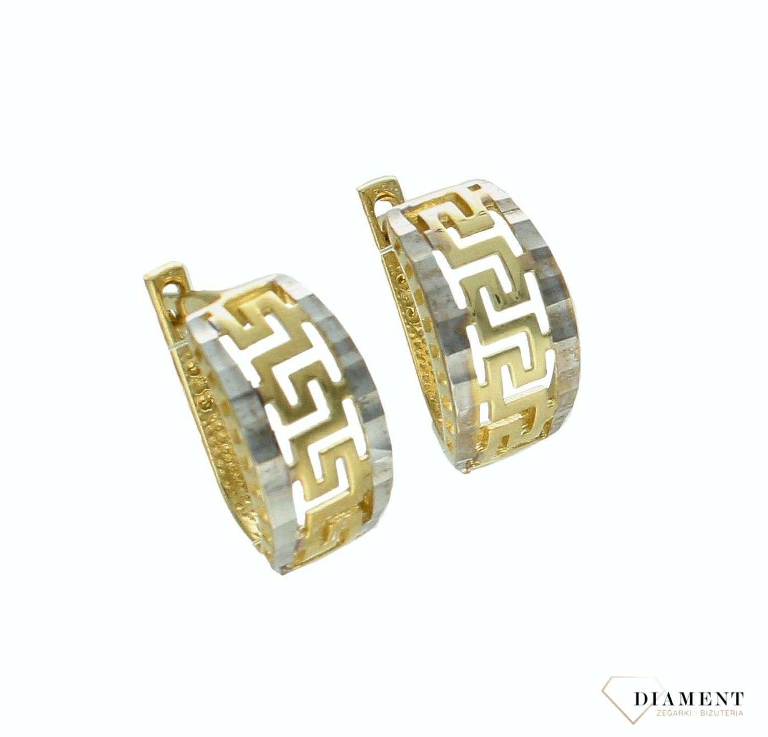 Kolczyki damskie złote Dwukolorowa droga grecka 585 DIA-KLC-10376-585 (1).jpg