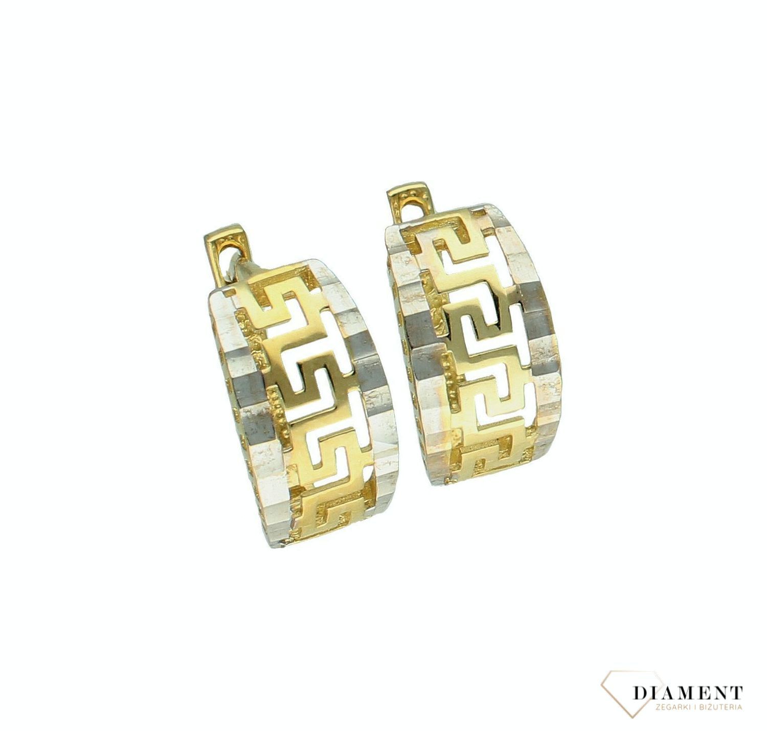 Kolczyki damskie złote Dwukolorowa droga grecka 585 DIA-KLC-10376-585 (1).jpg
