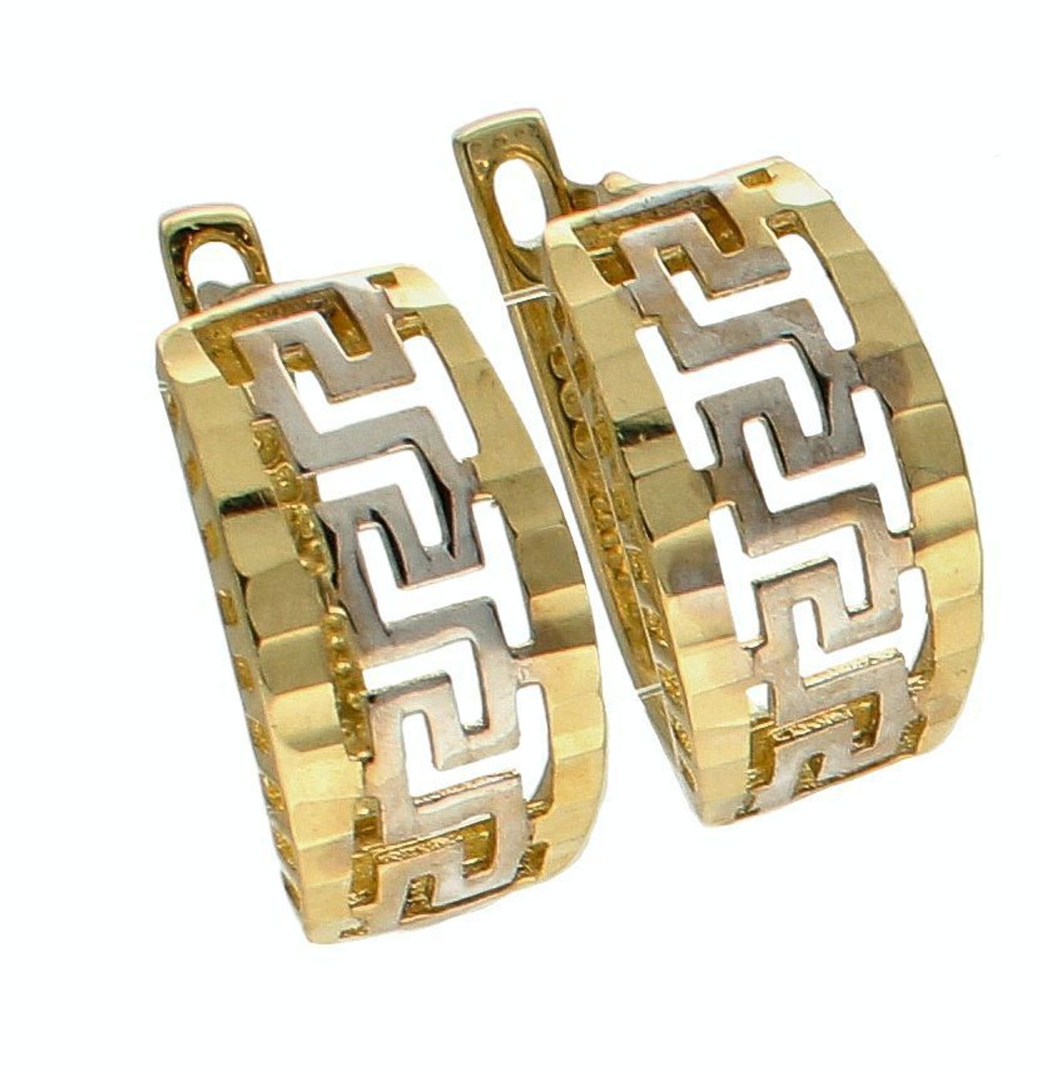 Kolczyki damskie złote Żółto-biała droga grecka 585 DIA-KLC-10377-585.jpg