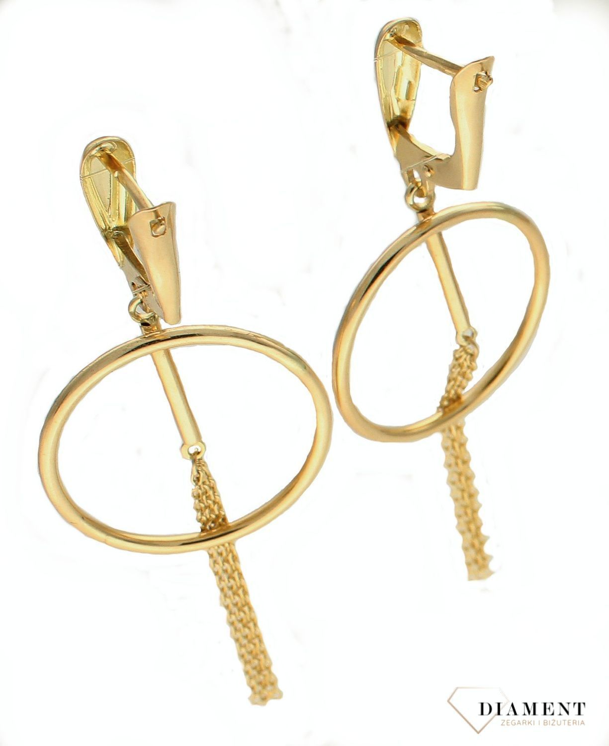 Kolczyki damskie złote Geometryczna forma z łańcuszkami 585 DIA-KLC-10378-585 (1).jpg
