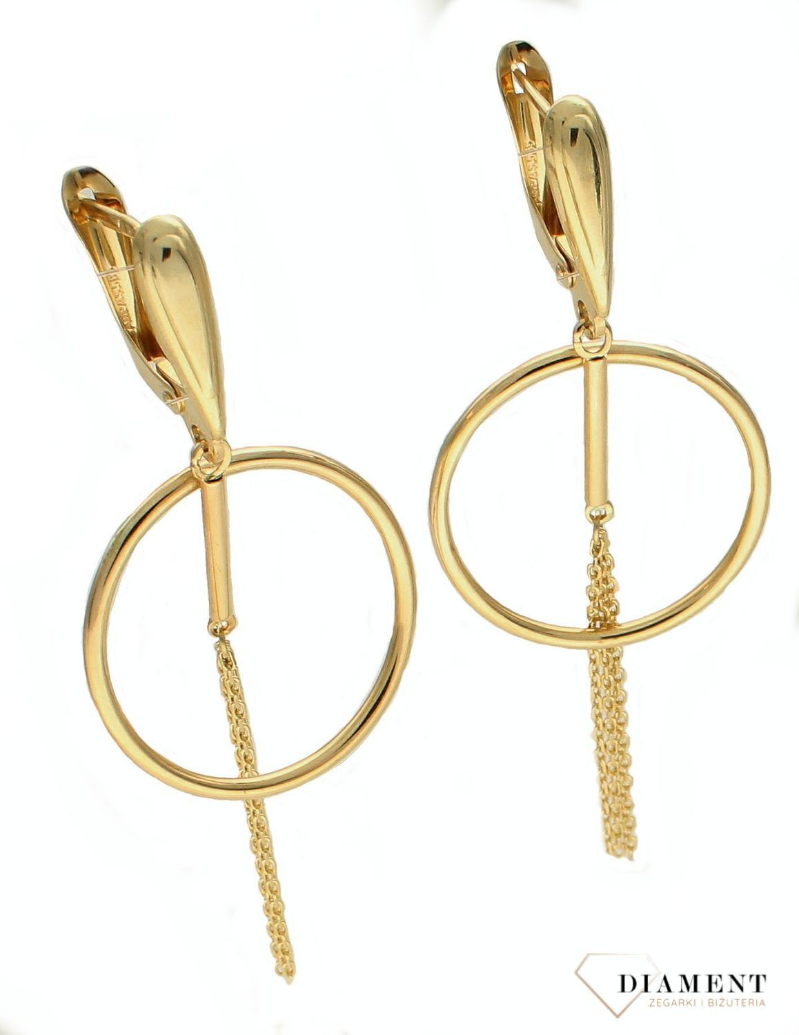 Kolczyki damskie złote Geometryczna forma z łańcuszkami 585 DIA-KLC-10378-585 (1).jpg