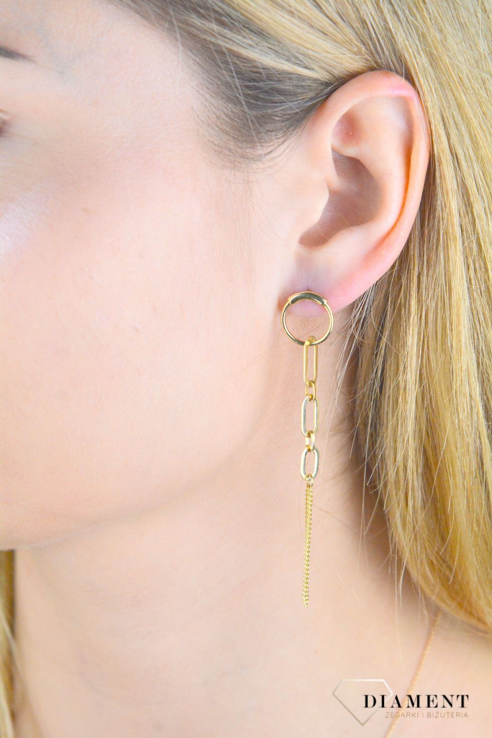 Kolczyki złote damskie Geometryczne długie kolczyki z łańcuszkami 585 DIA-KLC-10437-585.jpg