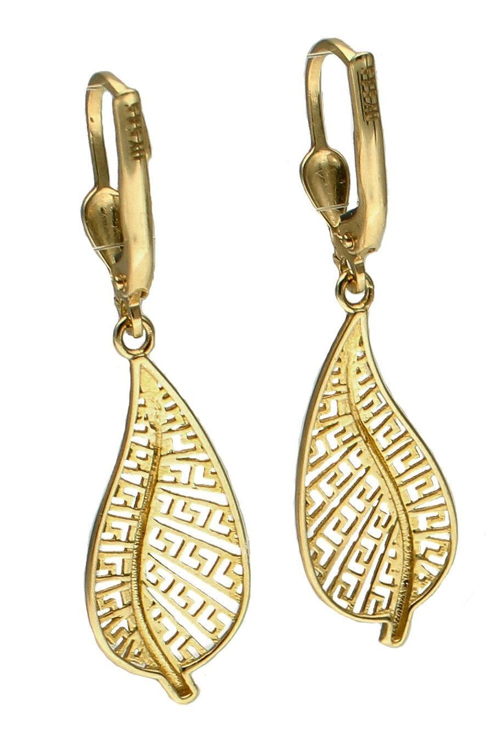 Kolczyki damskie złote Żółto-biała łezka z wzorem Drogi Greckiej 585 DIA-KLC-10439-585 (1).jpg