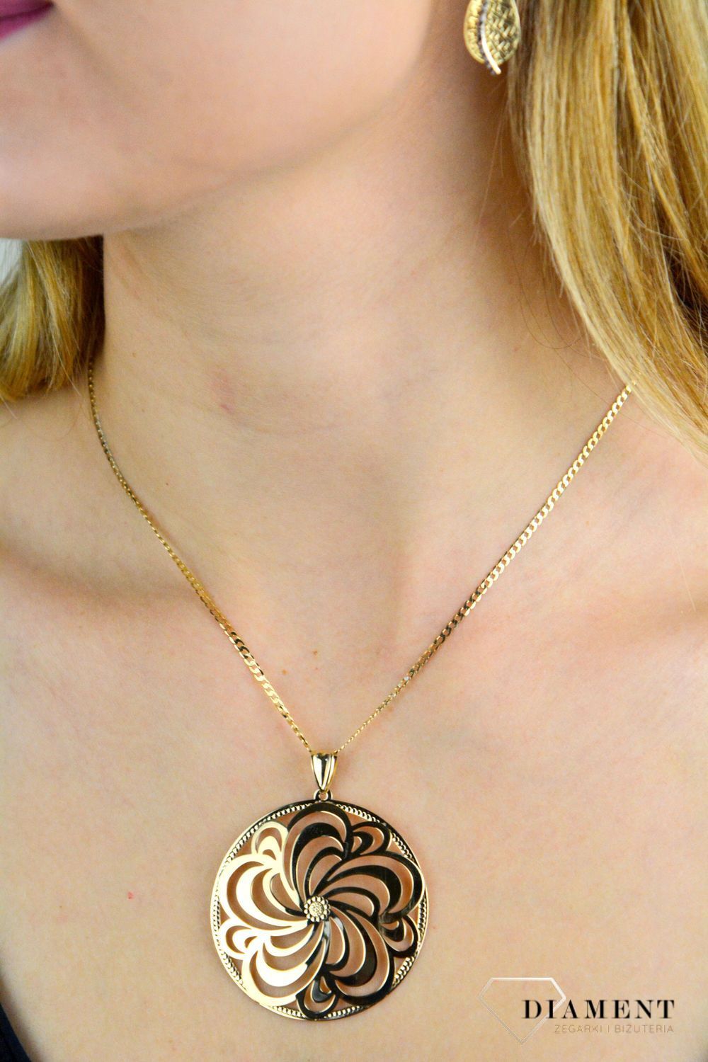 Kolczyki damskie złote Żółto-biała łezka z wzorem Drogi Greckiej 585 DIA-KLC-10439-585 (1).jpg