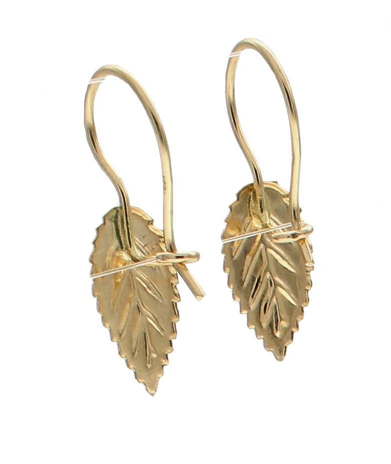 Kolczyki złote damskie na bigiel Złote blaszki w kształcie listka 585 DIA-KLC-10442-585 (2).jpg