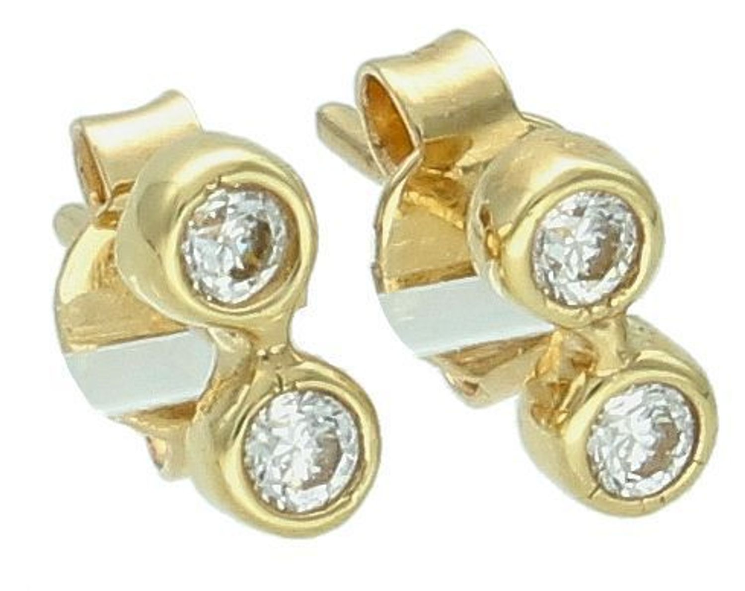 Kolczyki złote dwie cyrkonie pr 585, DIA-KLC-1045-585  Stylowe złote kolczyki wykonane z wysokiej jakości złota próby 585. Kolczyki mają kształt dwóch kuleczek z cyrkoniami1.jpg