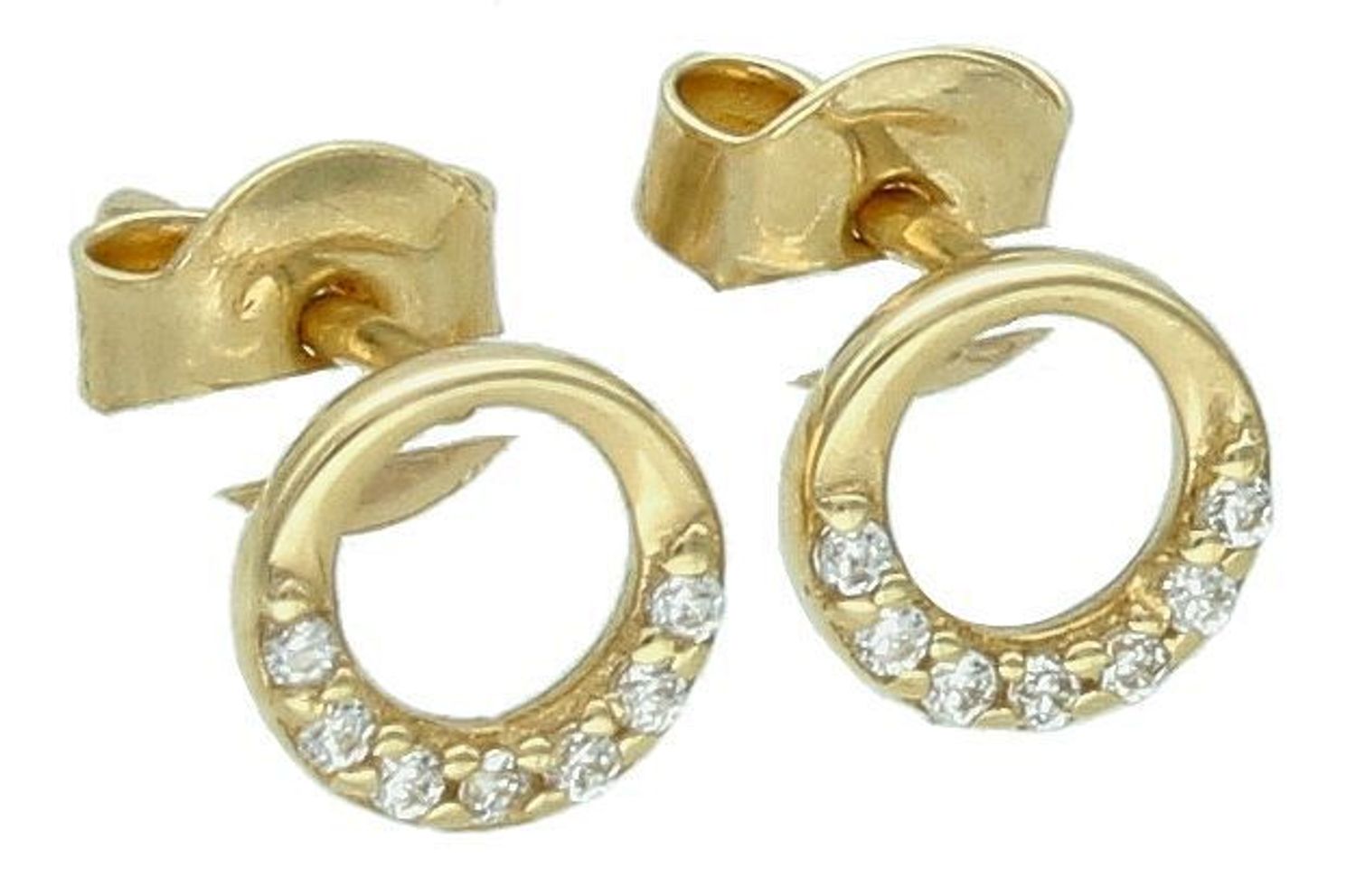 Kolczyki złote kółeczka zdobione cyrkoniami pr 585, DIA-KLC-1047-585  Stylowe kolczyki wykonane z wysokiej jakości złota próby 585. Kolczyki mają okrągły kształt ozdobione białą cyrkonią.1.jpg