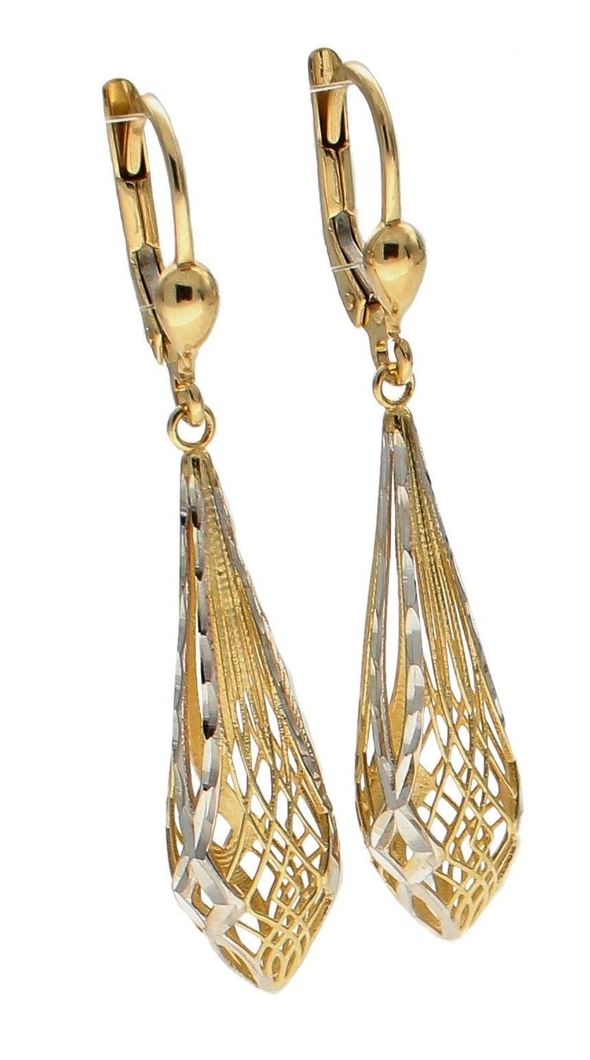 Kolczyki złote damskie Wiszące dwukolorowe sopelki, ażurowe kolczyki 585 DIA-KLC-10477-585 (1).jpg