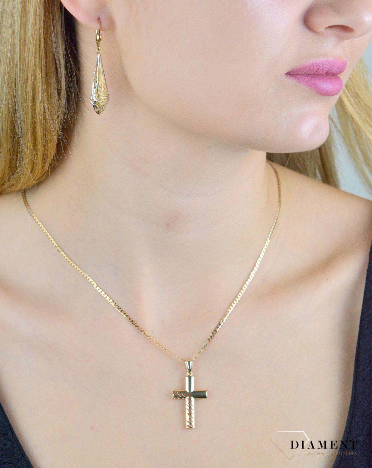 Kolczyki złote damskie Wiszące dwukolorowe sopelki, ażurowe kolczyki 585 DIA-KLC-10477-585 (1).jpg