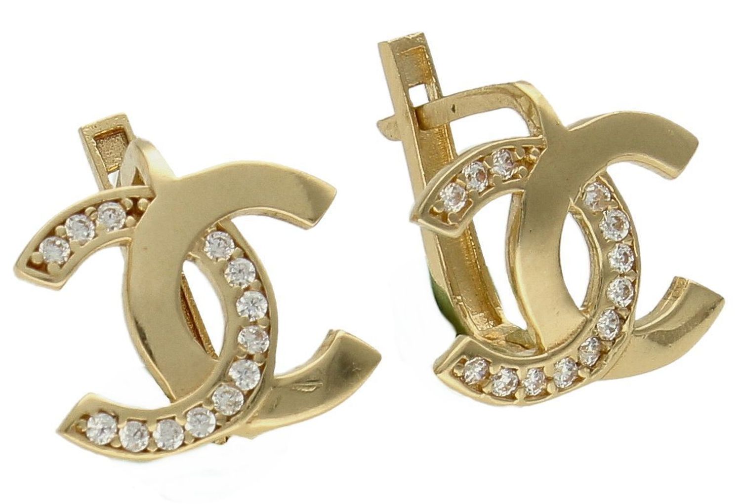 Złote kolczyki 585 angielskie zapięcie modny wzór 'Chanelki' z cyrkonią DIA-KLC-10487-585. Modne złote kolczyki. Kolczyki chanel. Pomysł na prezent ze złota dla kobiety. Markowe wzory kolczyków złotych..jpg